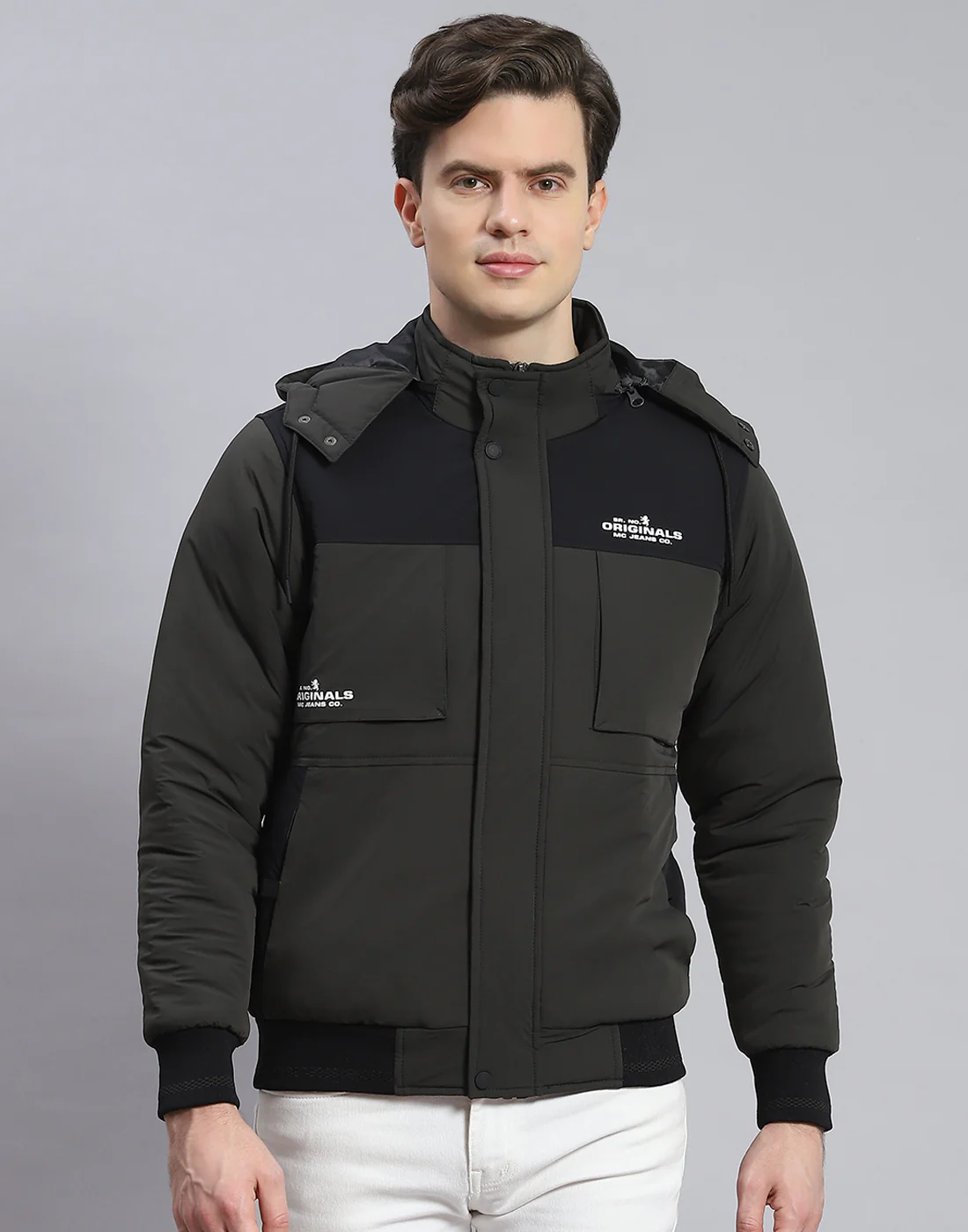 Men Olive Solid Hooded Full Sleeve Jacket - Image 2