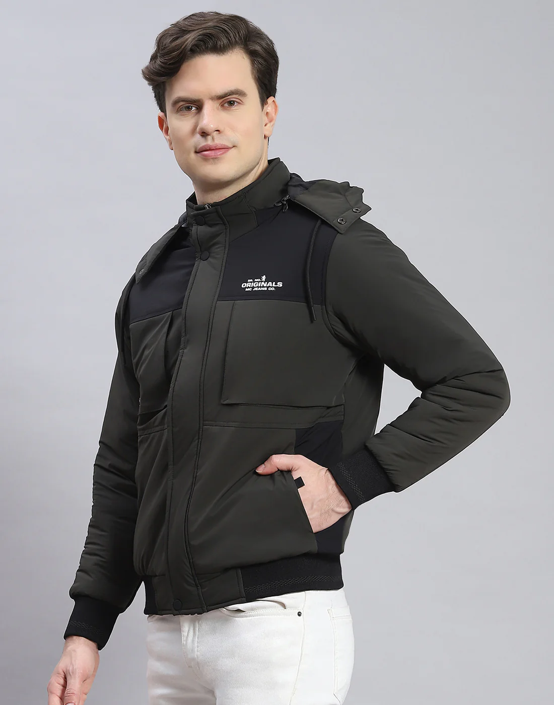 Men Olive Solid Hooded Full Sleeve Jacket - Image 3