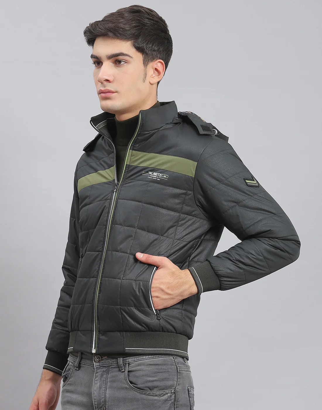 Men Olive Solid Hooded Full Sleeve Jacket - Image 3