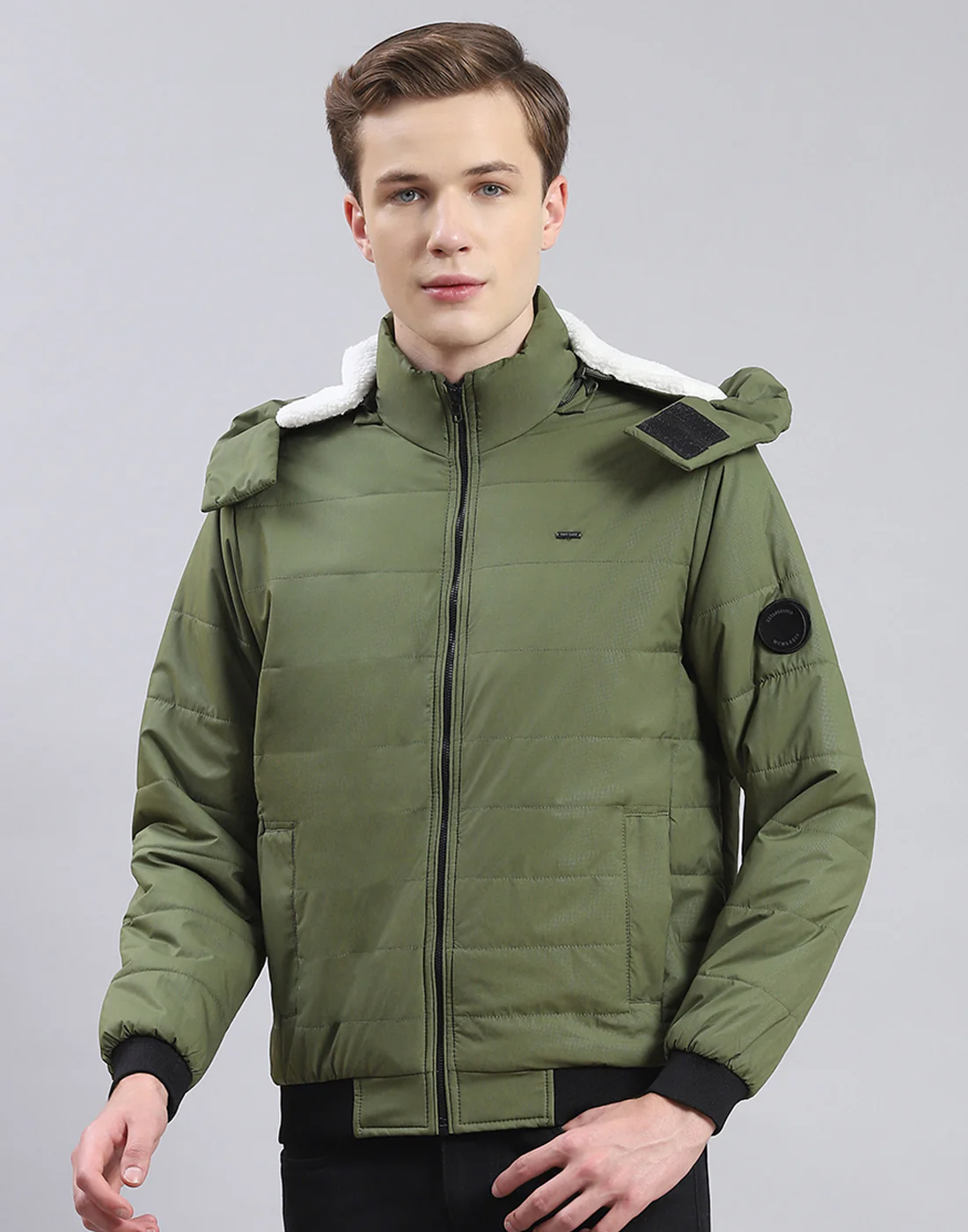 Men Olive Solid Hooded Full Sleeve Jacket - Image 4