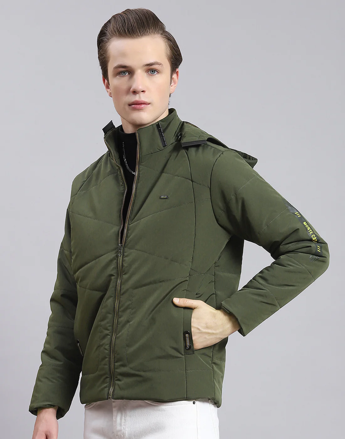 Men Olive Solid Hooded Full Sleeve Jacket - Image 3
