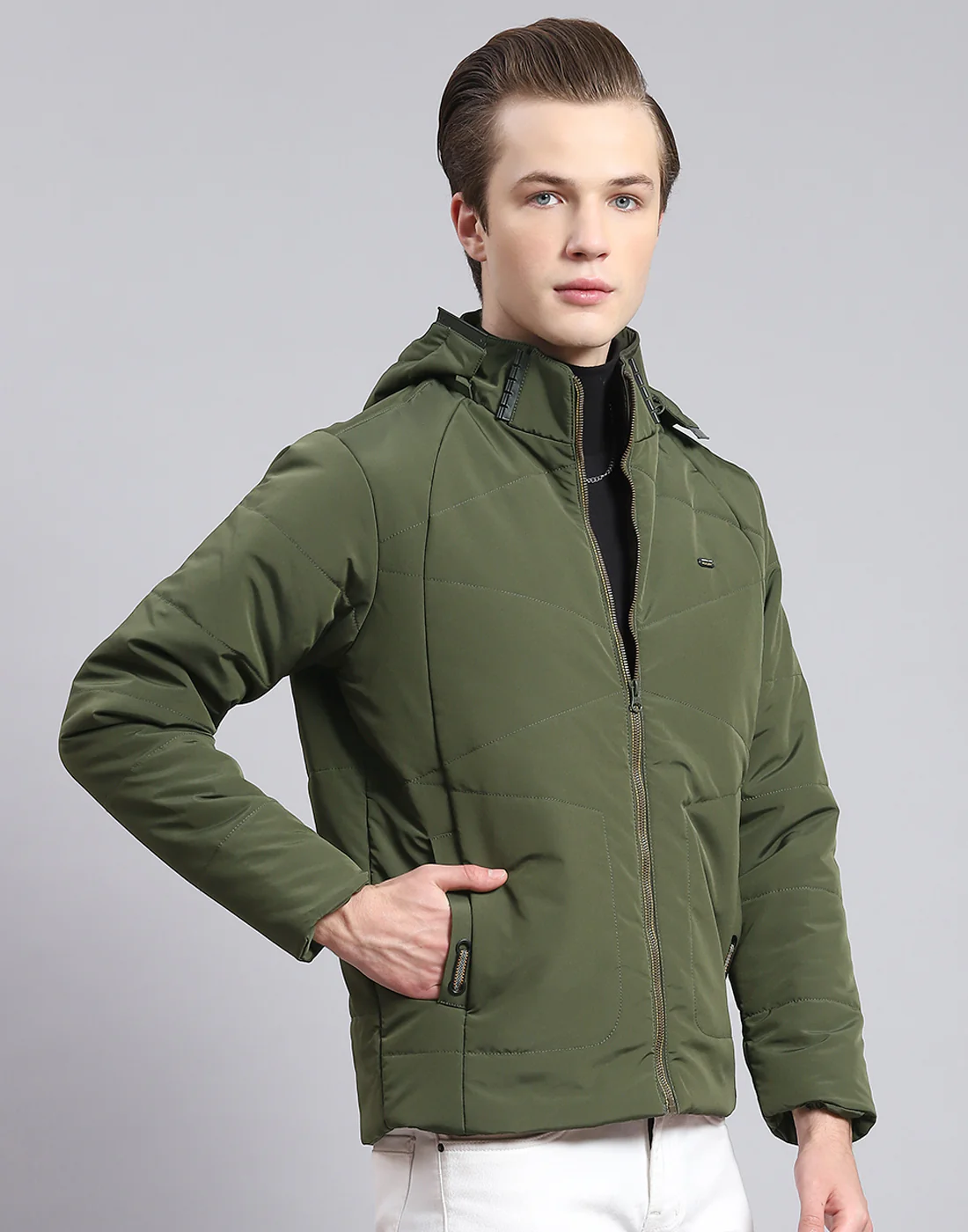 Men Olive Solid Hooded Full Sleeve Jacket - Image 4
