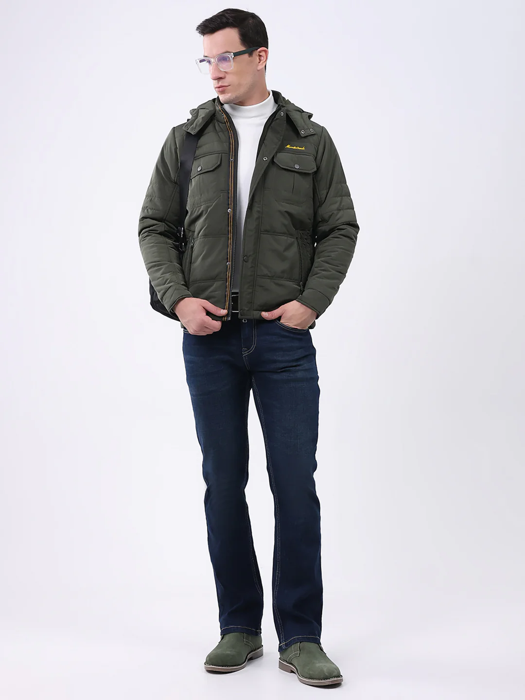 Men Olive Solid Hooded Full Sleeve Jacket - Image 2