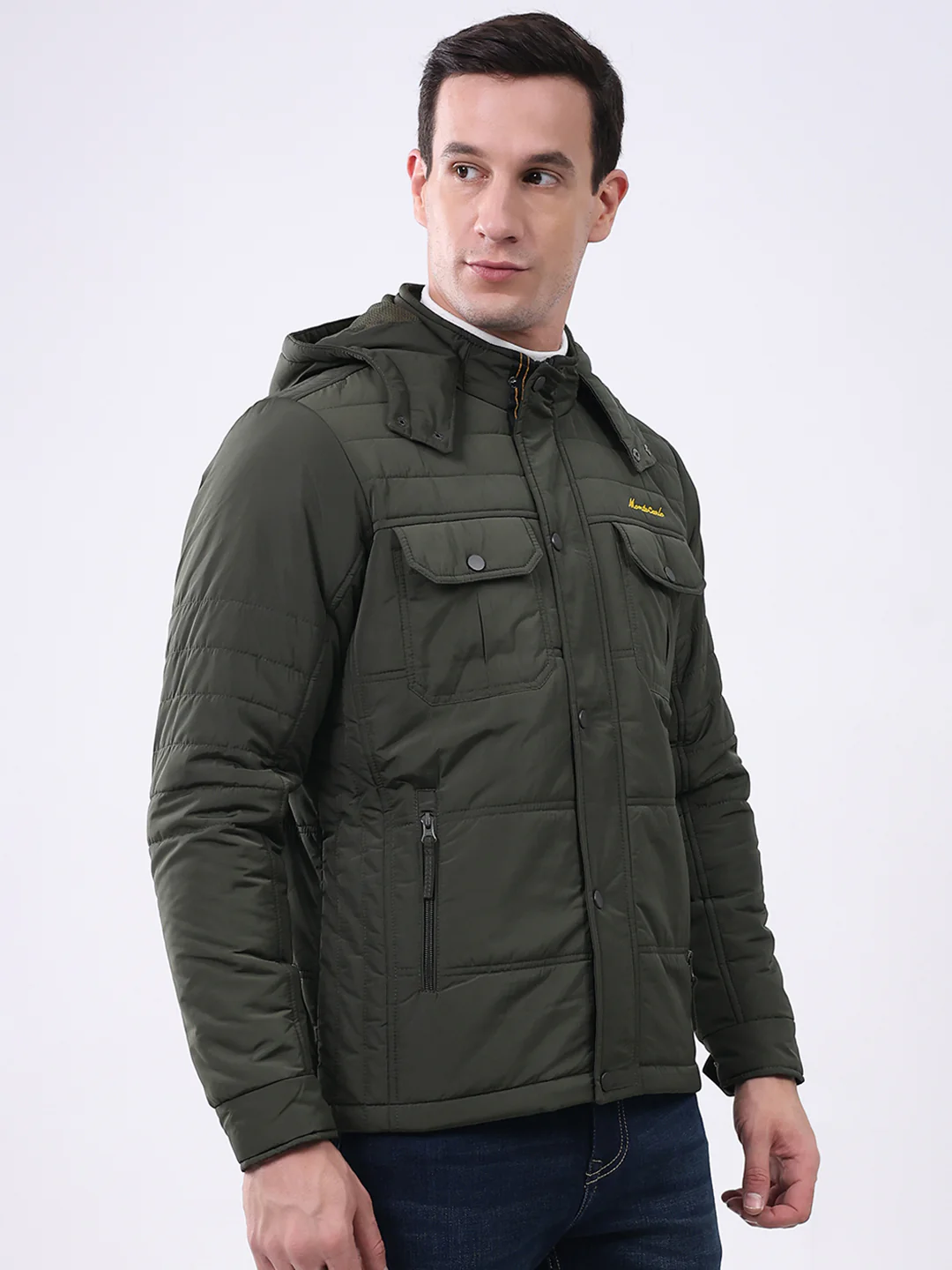 Men Olive Solid Hooded Full Sleeve Jacket - Image 4