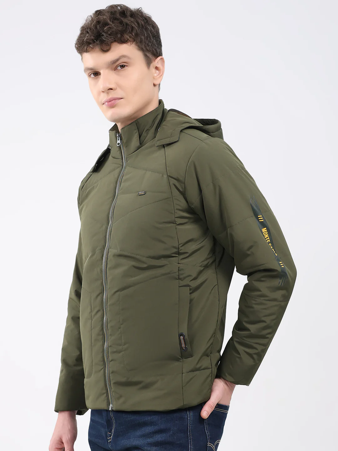 Men Olive Solid Hooded Full Sleeve Jacket - Image 3