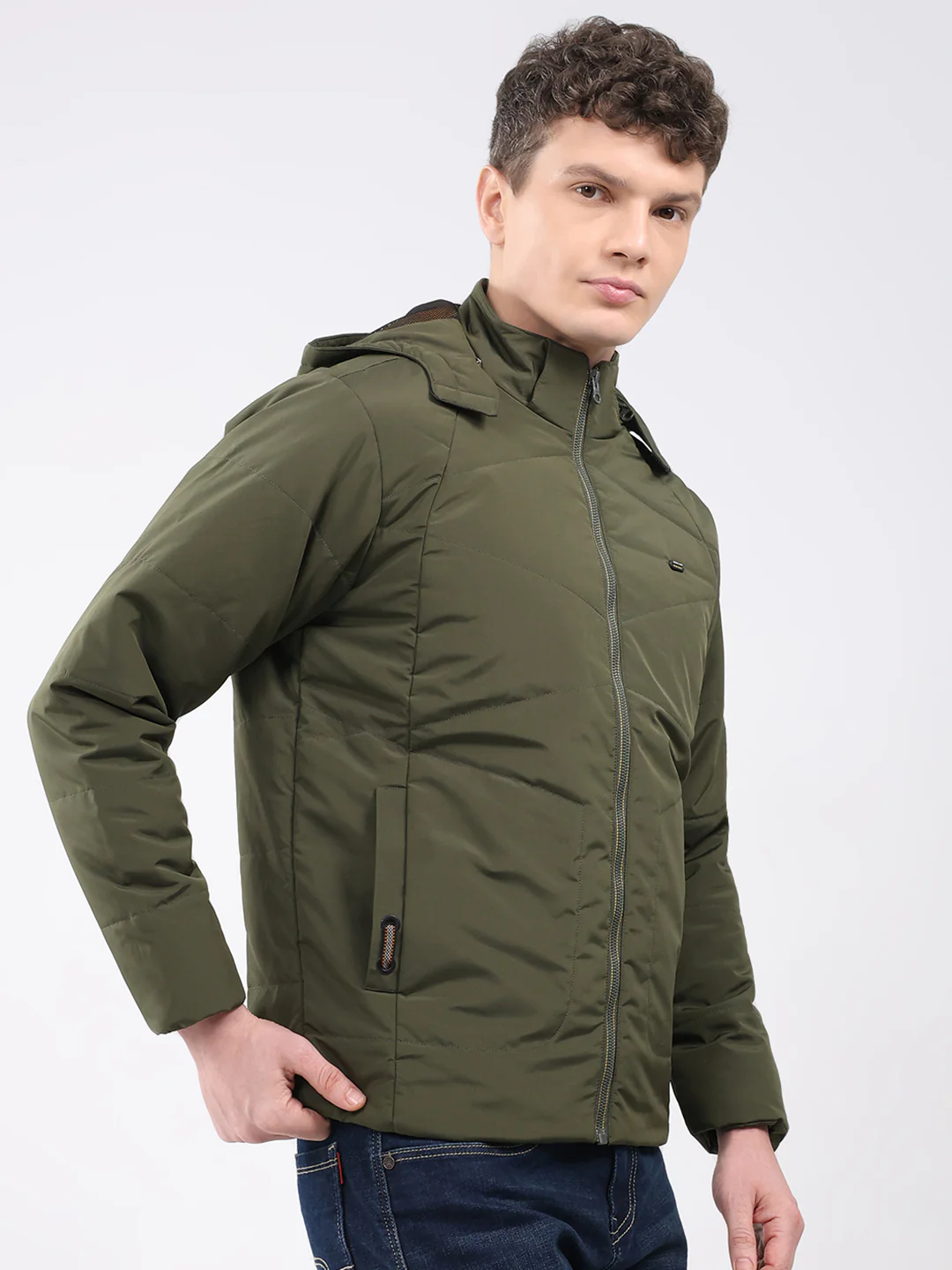 Men Olive Solid Hooded Full Sleeve Jacket - Image 4