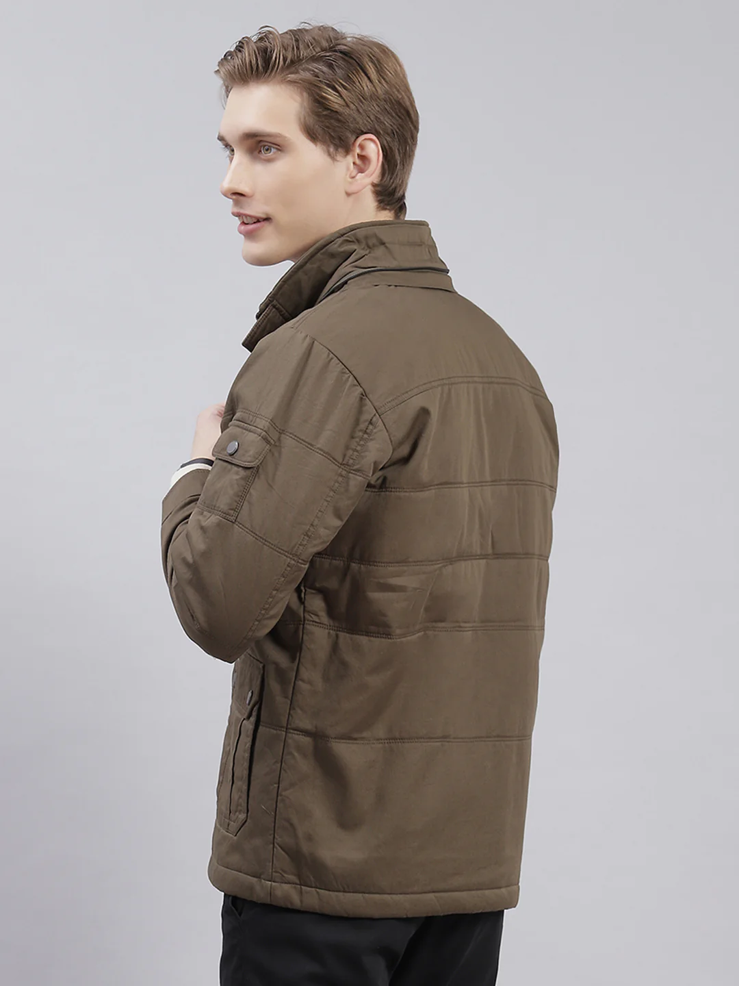 Men Olive Solid Hooded Full Sleeve Jackets - Image 3
