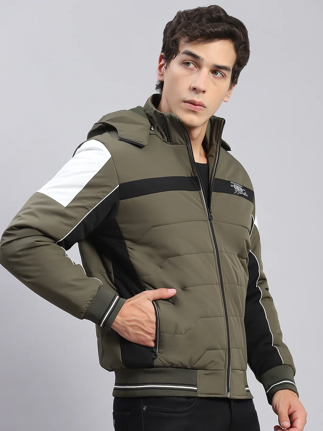 Men Olive Solid Hooded Full Sleeve Jackets - Image 5