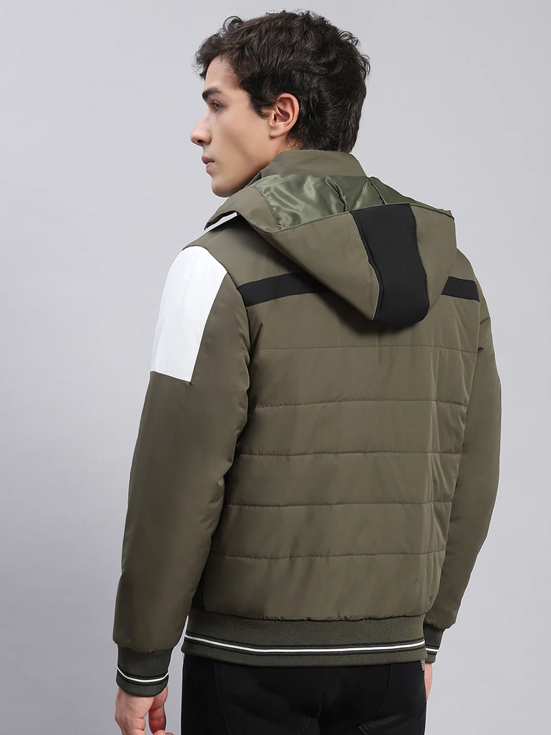 Men Olive Solid Hooded Full Sleeve Jackets - Image 6