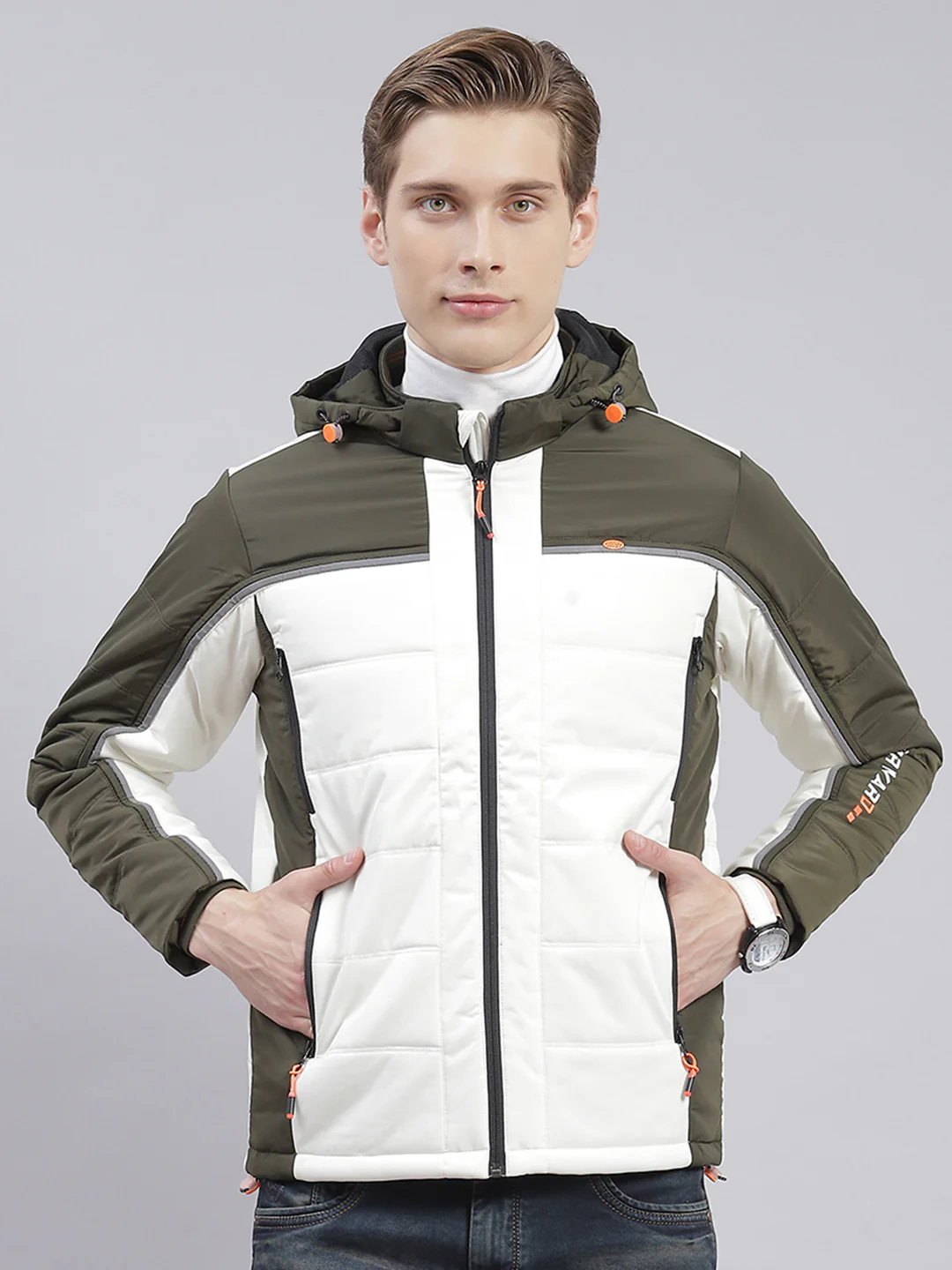 Men Olive Solid Hooded Full Sleeve Jackets - Image 3