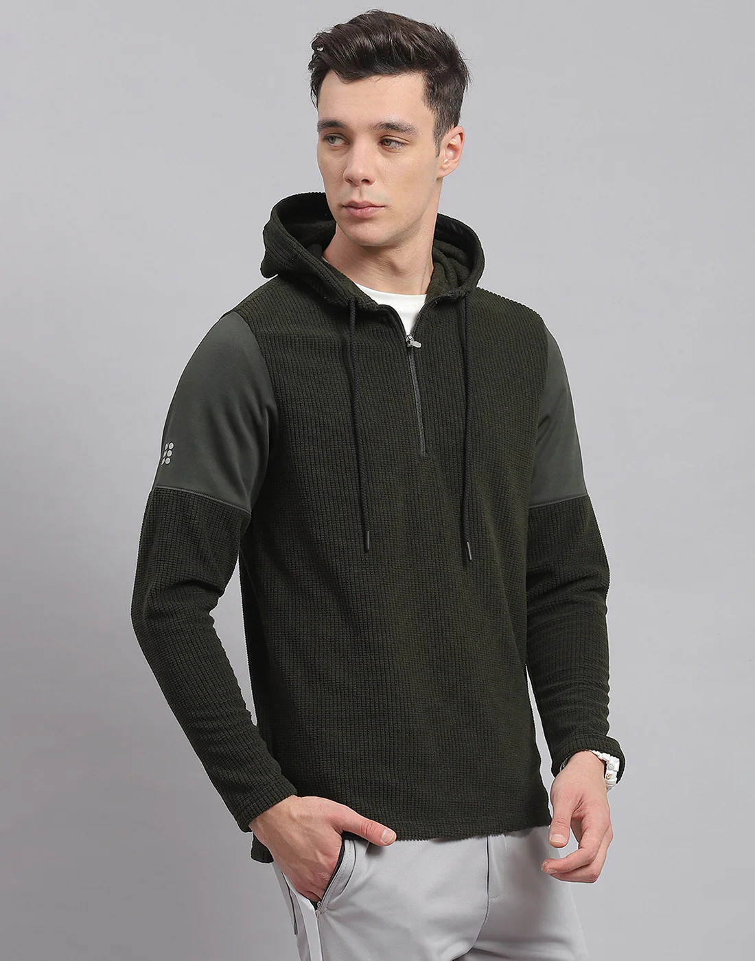 Rock.it Men Olive Solid Hooded Full Sleeve Sweatshirt - Image 4