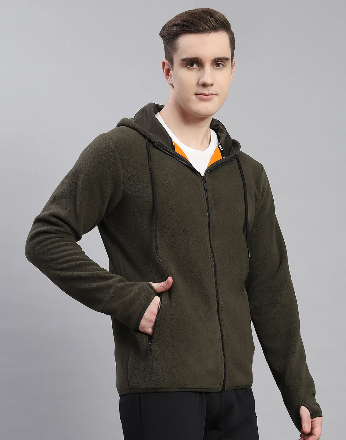 Rock.it Men Olive Solid Hooded Full Sleeve Sweatshirt - Image 5