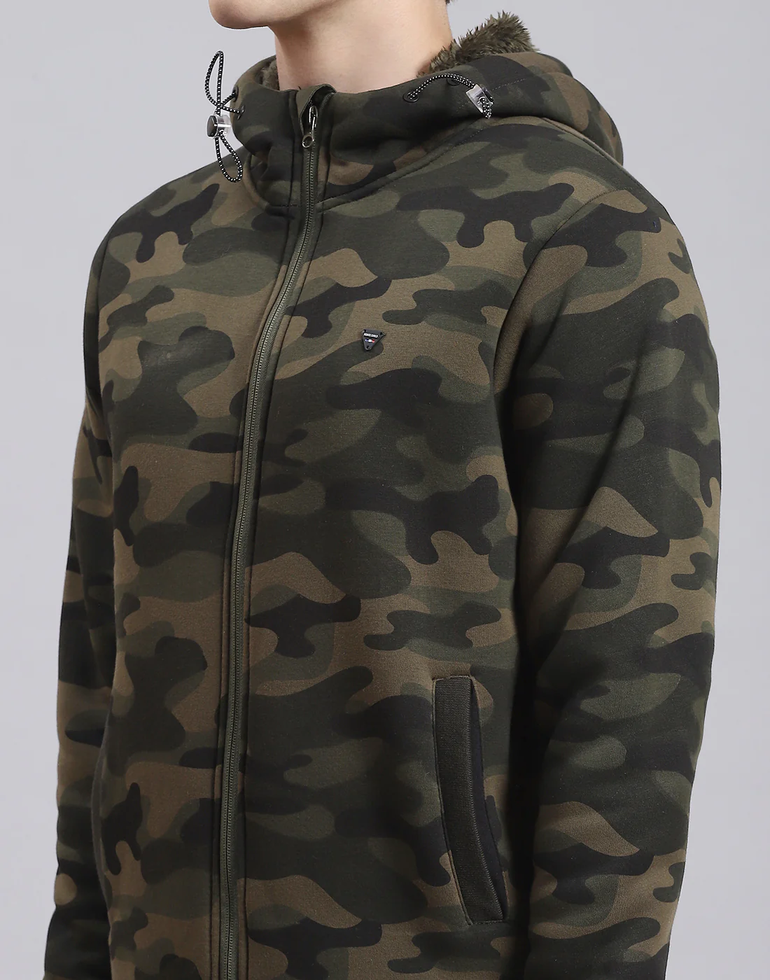 Men Olive Solid Hooded Full Sleeve Sweatshirt - Image 7