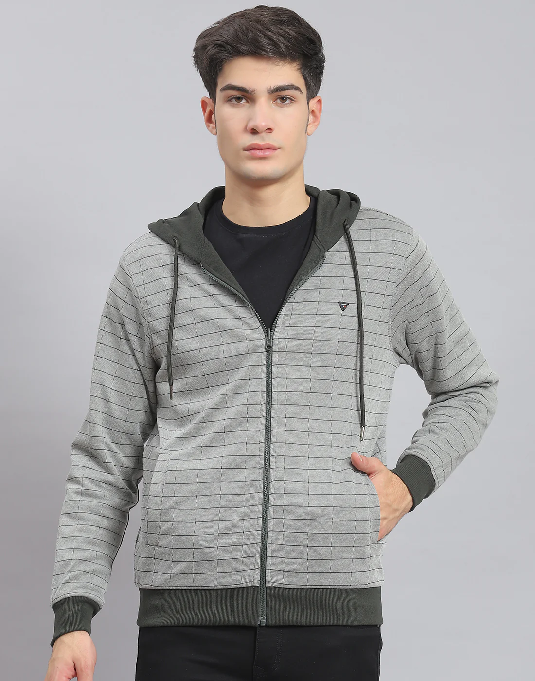 Men Olive Solid Hooded Full Sleeve Reversible Sweatshirt - Image 6