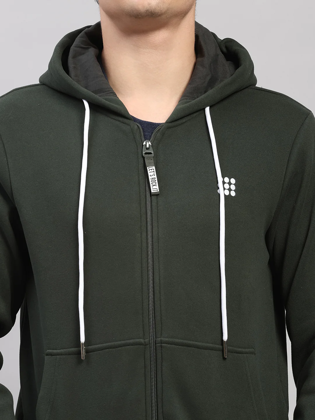 Rock.it Men Olive Solid Hooded Full Sleeve Sweatshirt - Image 6