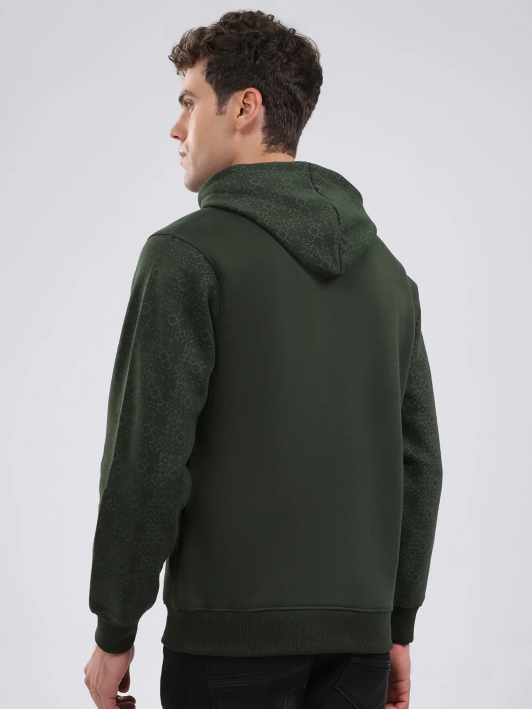 Men Olive Solid Hooded Full Sleeve Sweatshirt - Image 5
