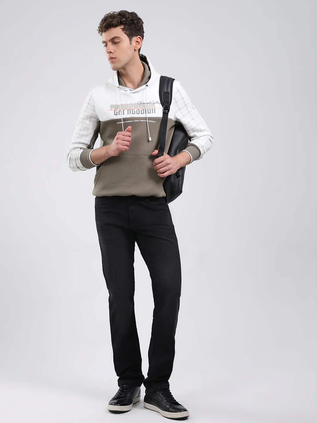 Men Olive Solid Hooded Full Sleeve Sweatshirt - Image 2