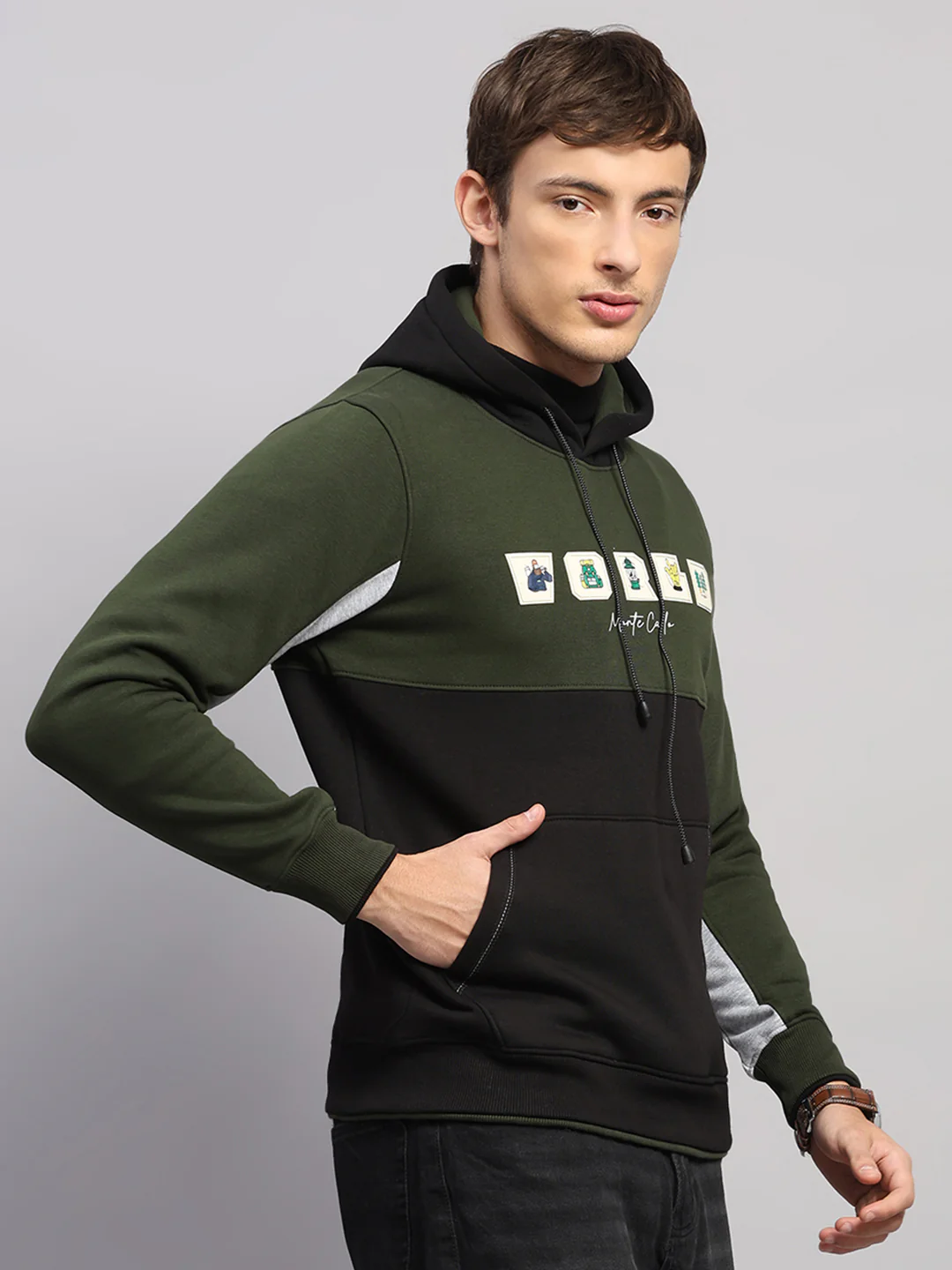 Men Olive Solid Hooded Full Sleeve Sweatshirt - Image 4