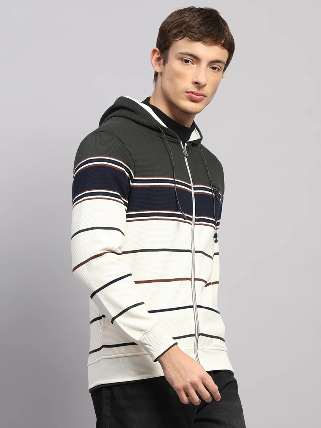 Men Olive Solid Hooded Full Sleeve Sweatshirt - Image 4