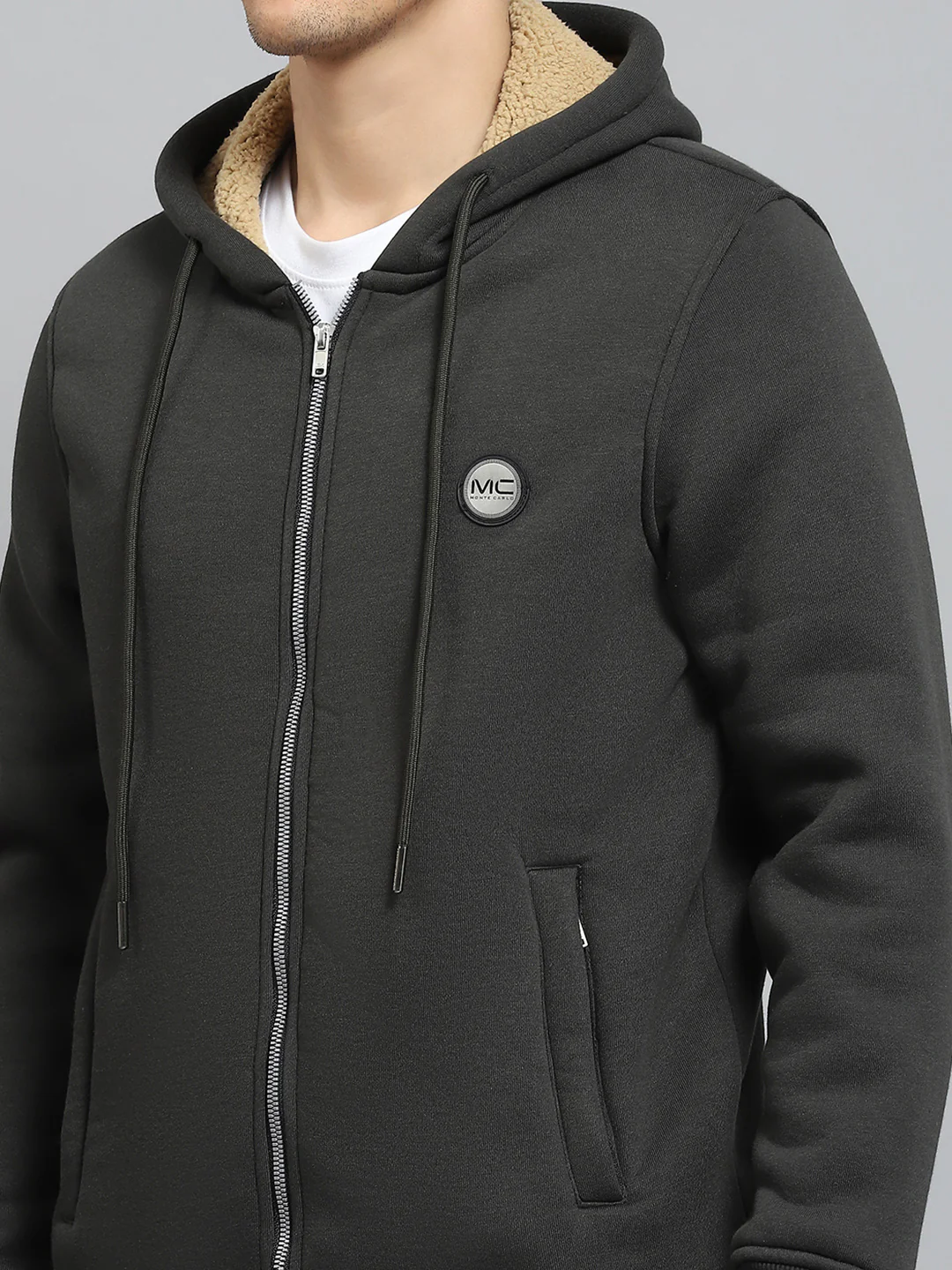 Men Olive Solid Hooded Full Sleeve Winter Tracksuit - Image 7