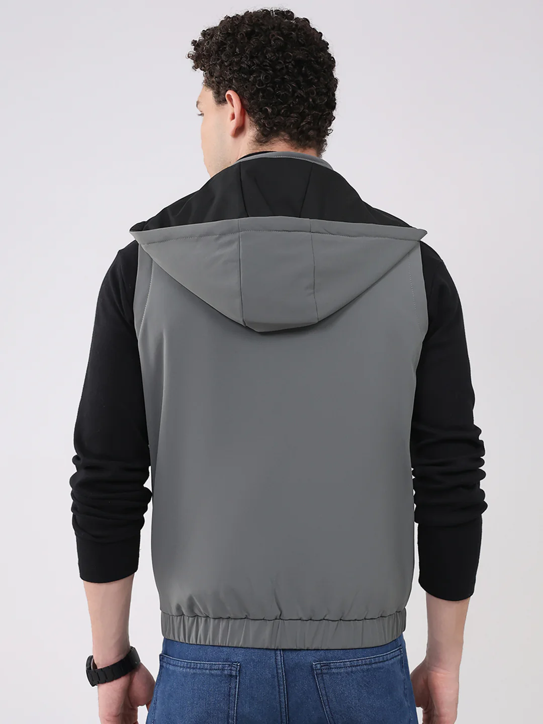 Men Olive Solid Hooded Sleeveless Reversible Jacket - Image 5