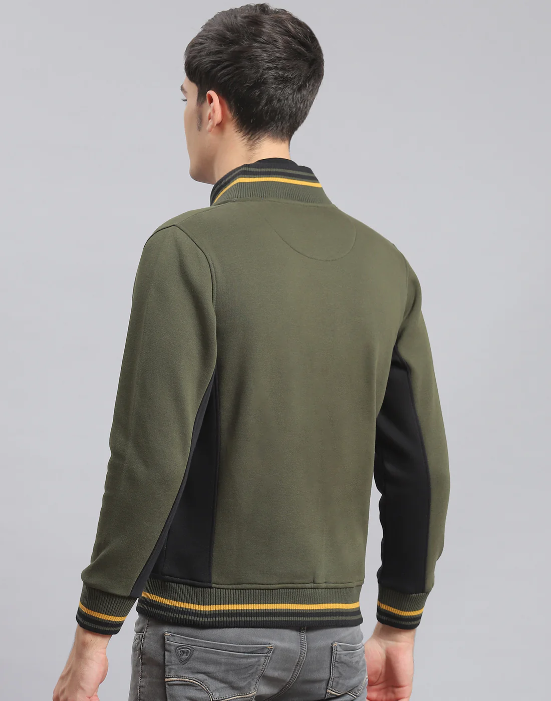 Men Olive Solid Mandarin Collar Full Sleeve Sweatshirt - Image 5