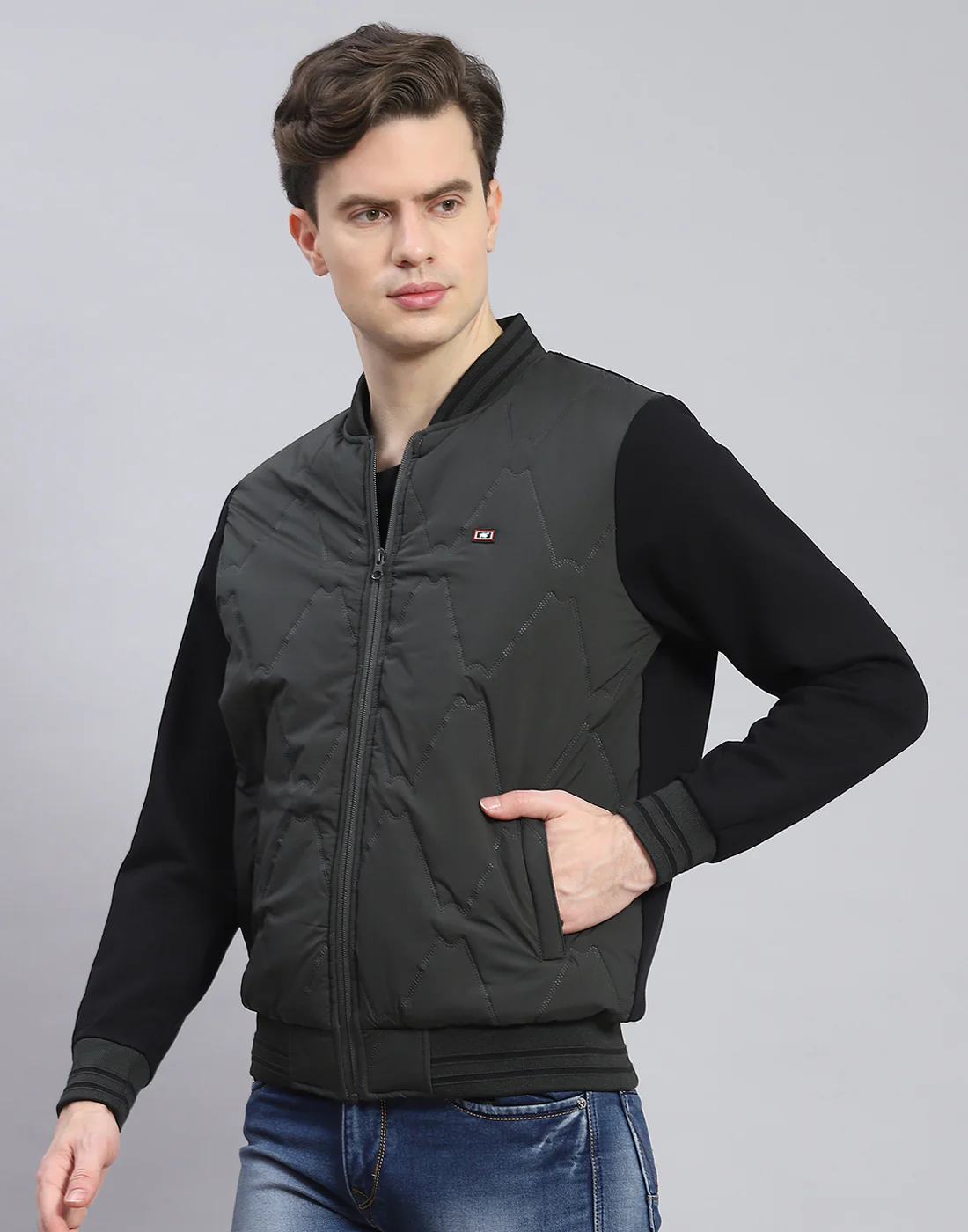 Men Olive Solid Mandarin Collar Full Sleeve Sweatshirt - Image 3