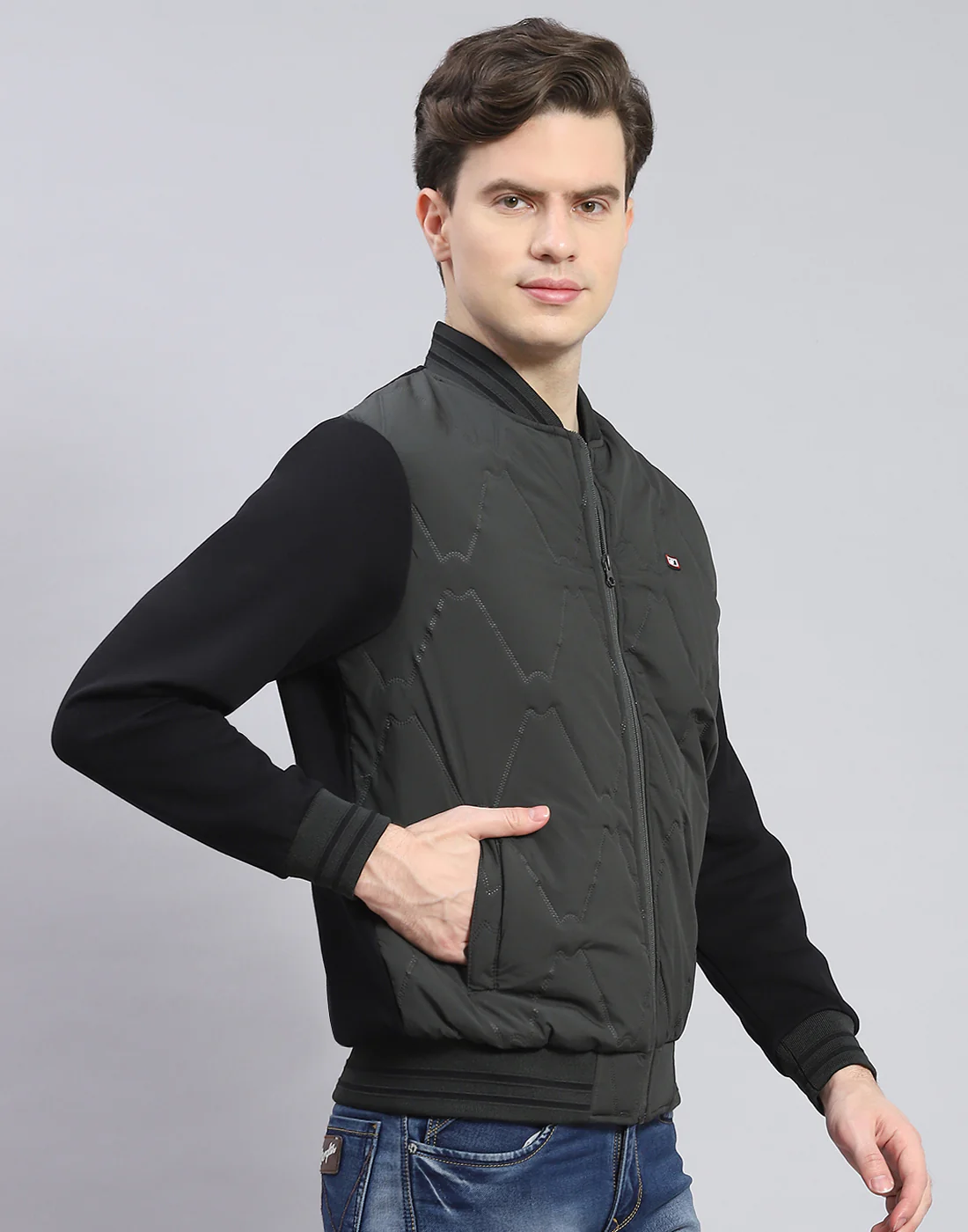 Men Olive Solid Mandarin Collar Full Sleeve Sweatshirt - Image 4