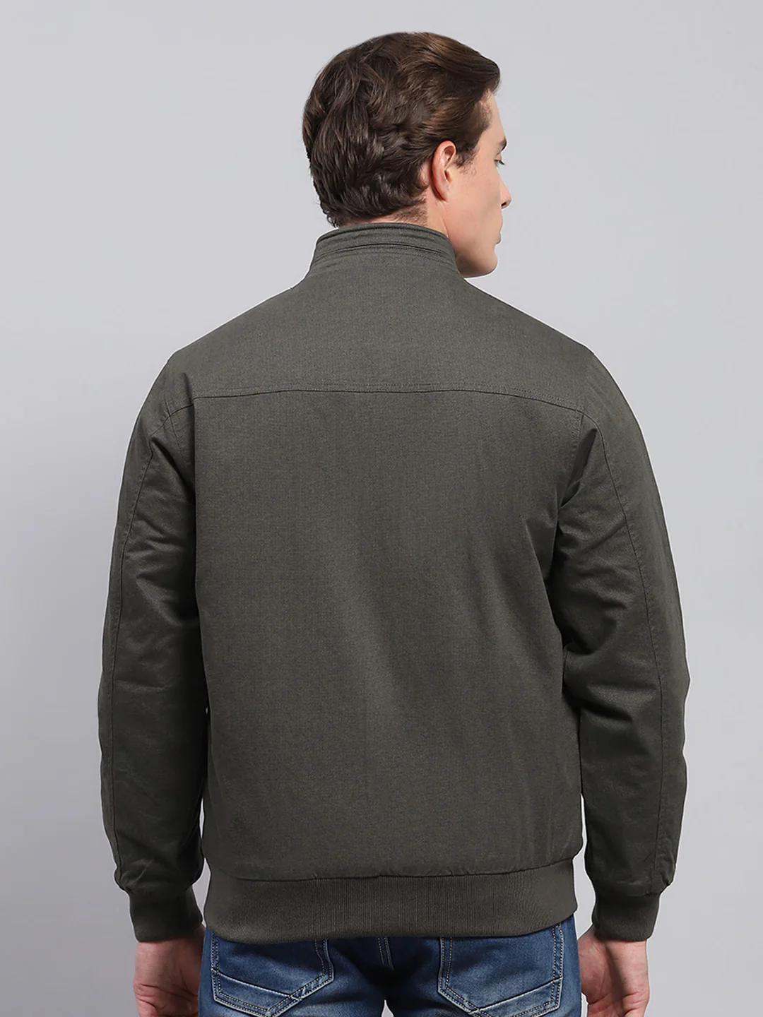 Men Olive Solid Mock Neck Full Sleeve Jacket - Image 5