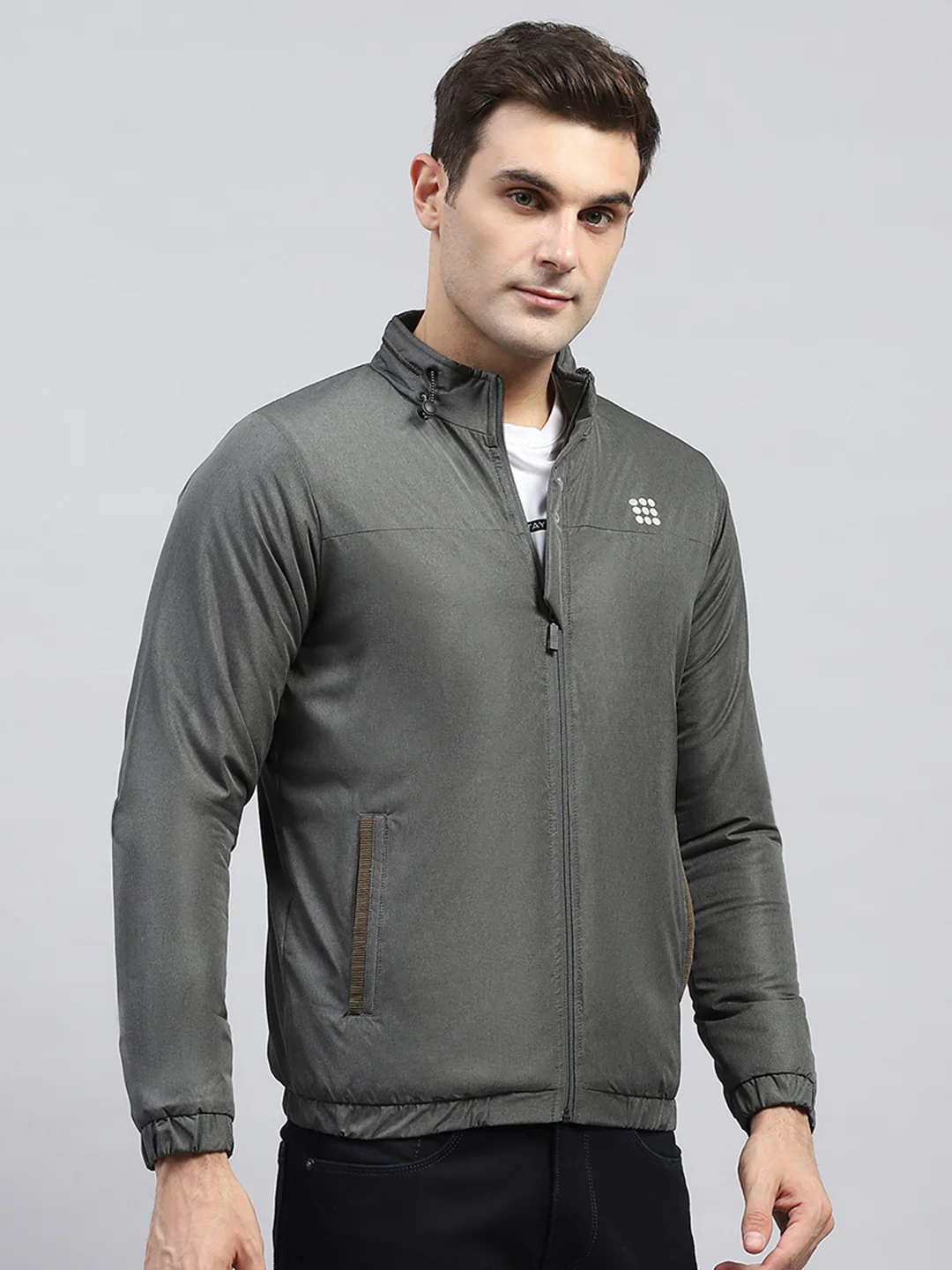Rock.it Men Olive Solid Mock Neck Full Sleeve Jacket - Image 3