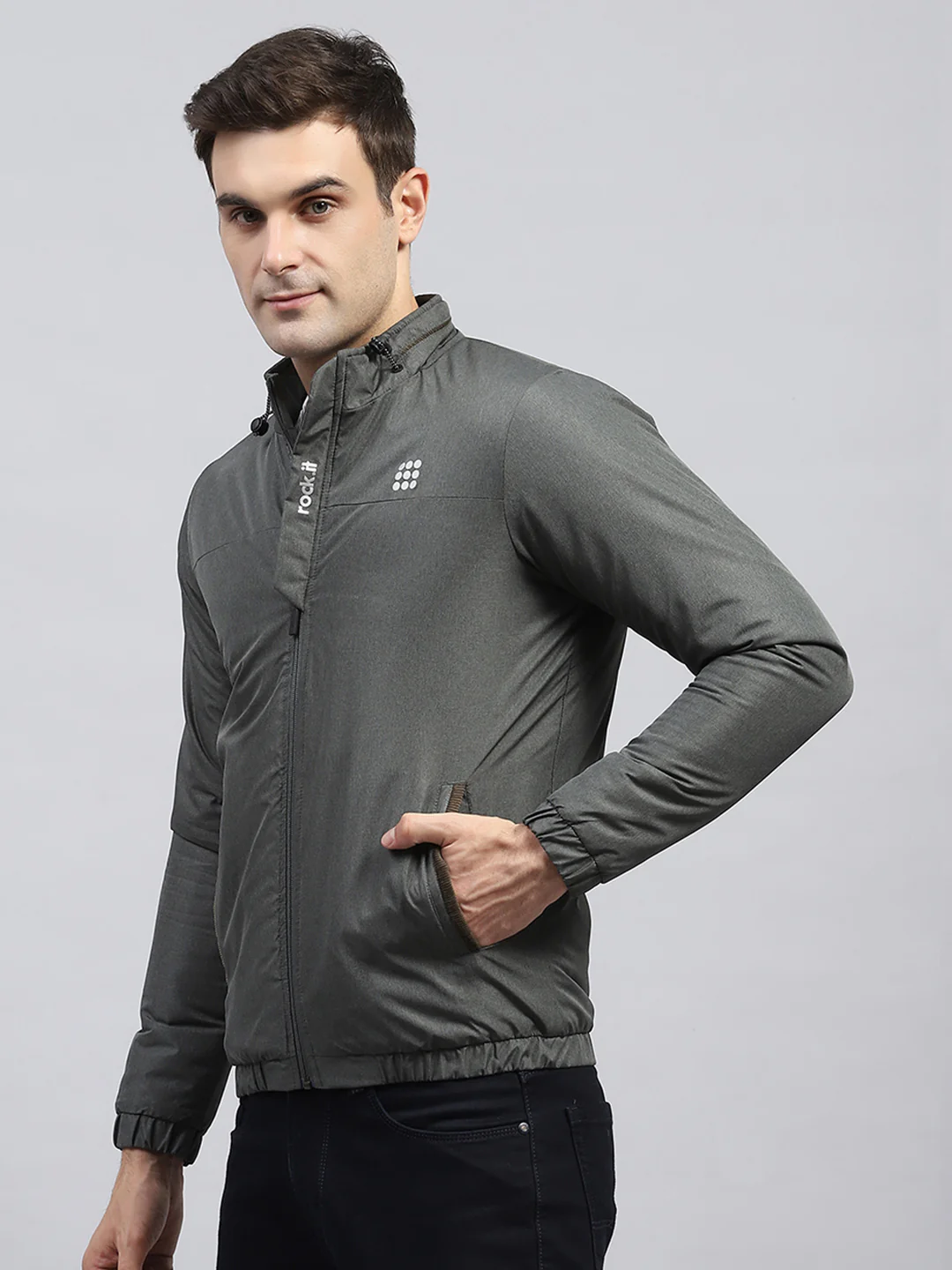 Rock.it Men Olive Solid Mock Neck Full Sleeve Jacket - Image 4