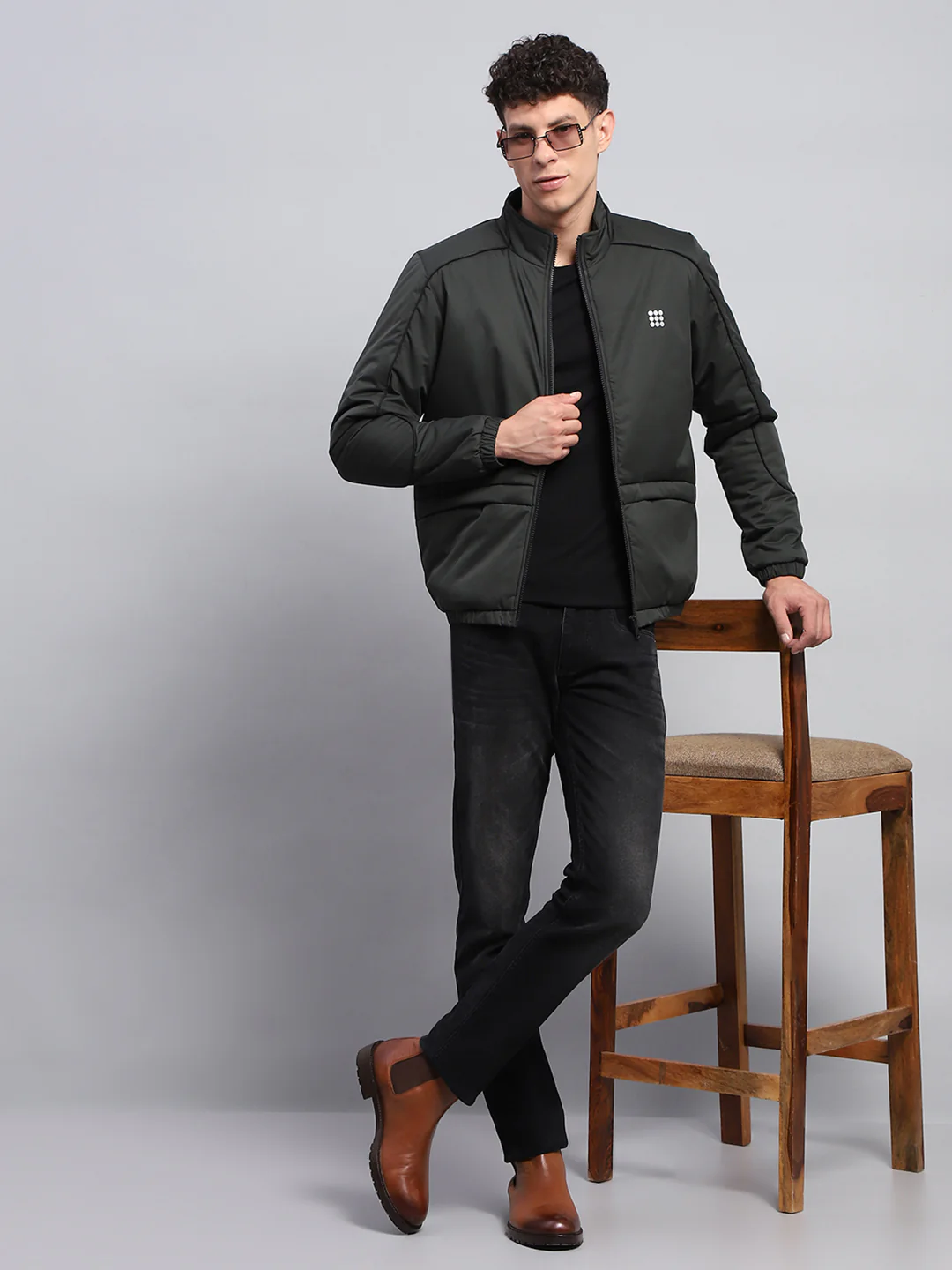 Rock.it Men Olive Solid Mock Neck Full Sleeve Jacket - Image 2
