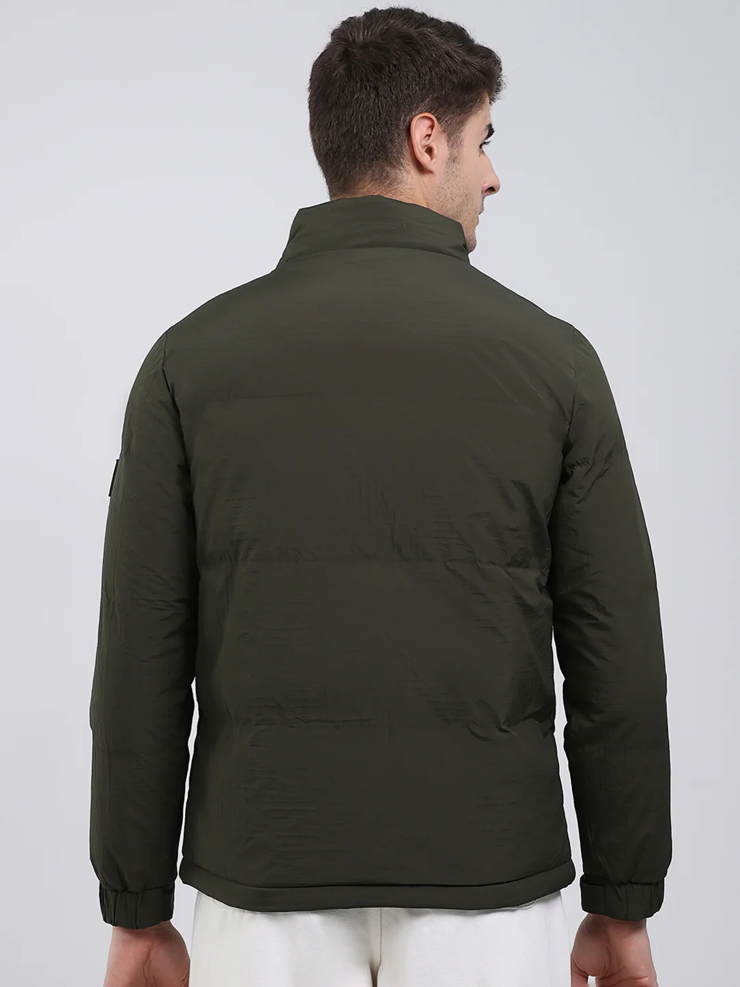 Men Olive Solid Mock Neck Full Sleeve Jacket - Image 5