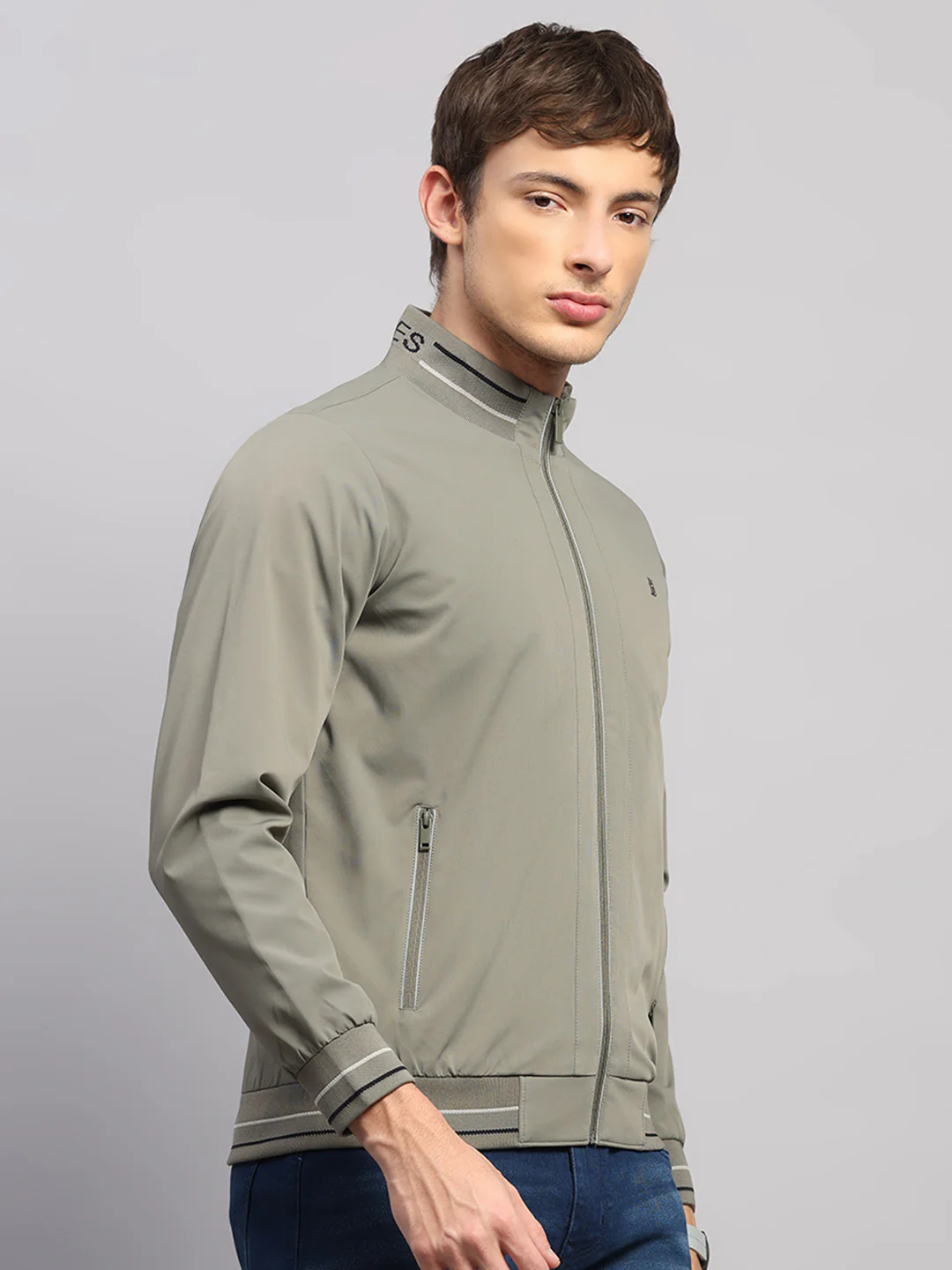 Luxuria Men Olive Solid Mock Neck Full Sleeve Jacket - Image 4