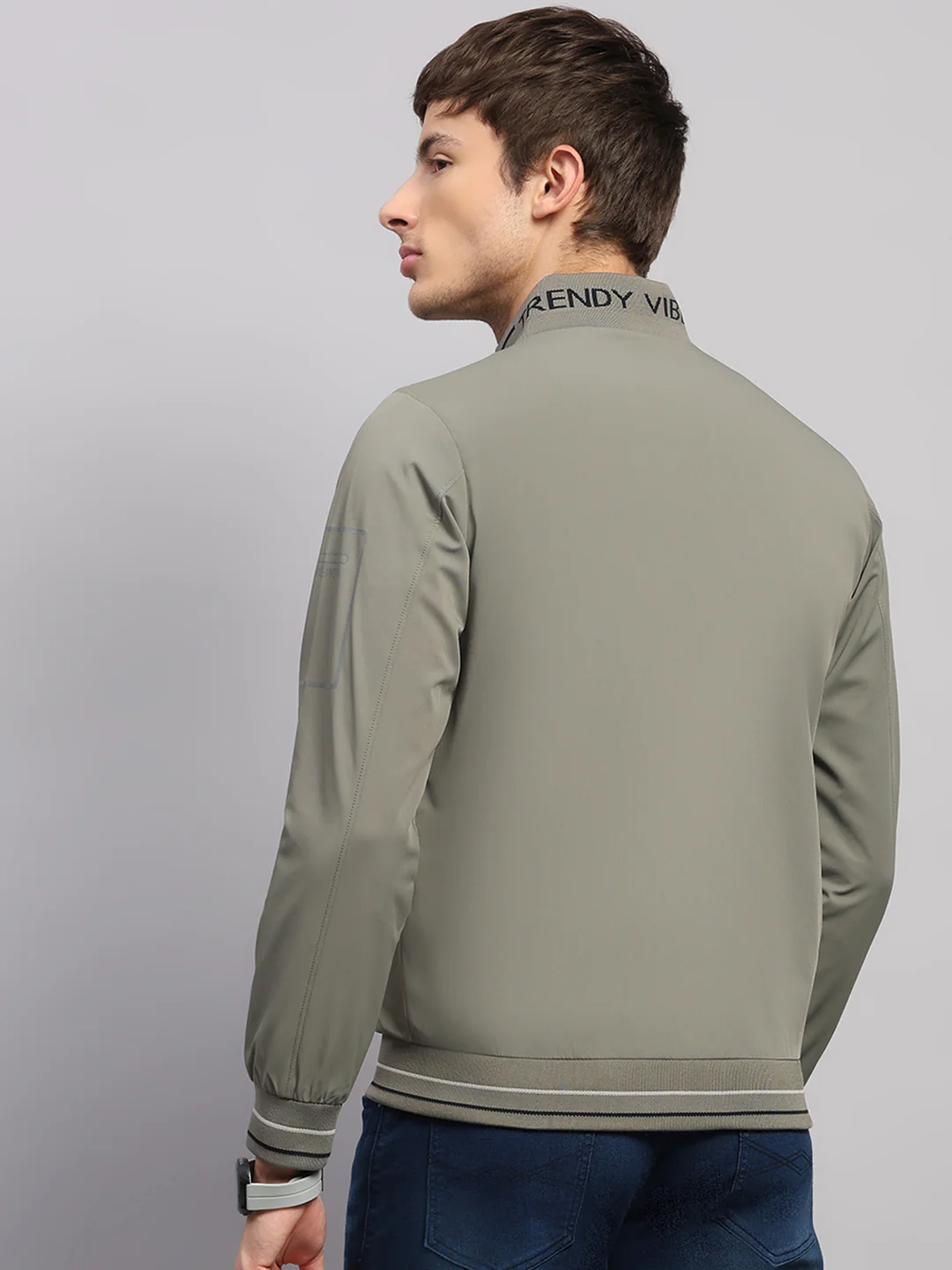Luxuria Men Olive Solid Mock Neck Full Sleeve Jacket - Image 5