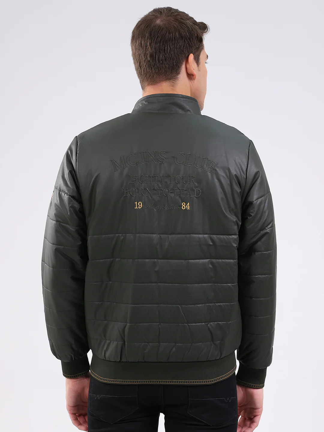 Men Olive Solid Mock Neck Full Sleeve Jacket - Image 5