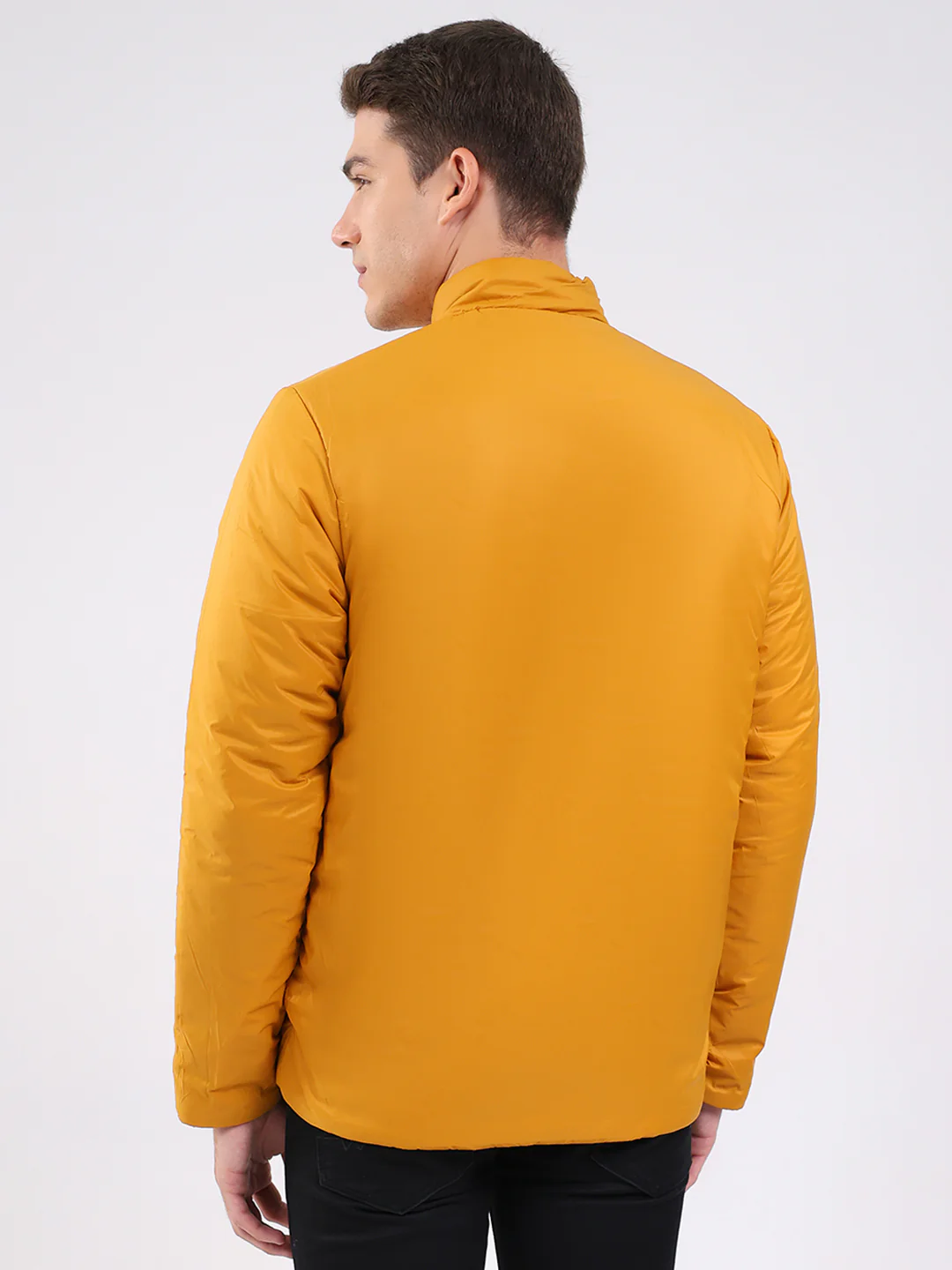 Men Olive Solid Mock Neck Full Sleeve Jacket - Image 8