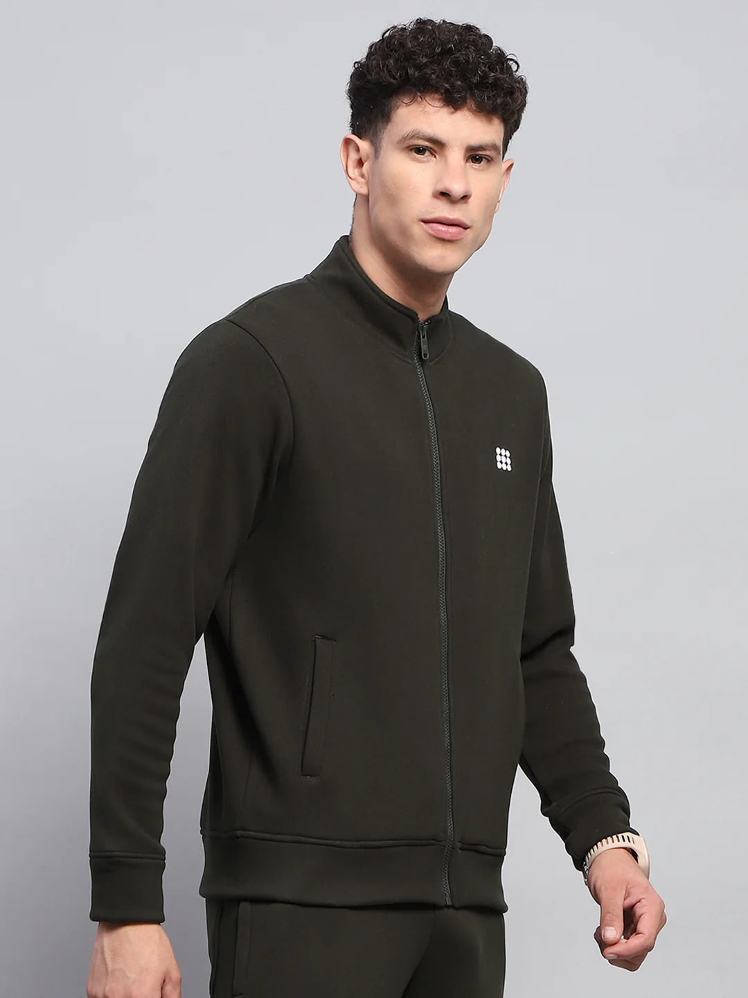 Rock.it Men Olive Solid Mock Neck Full Sleeve Sweatshirt - Image 4