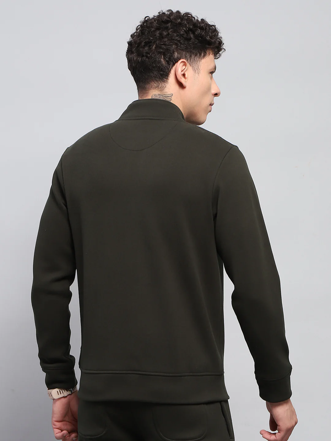 Rock.it Men Olive Solid Mock Neck Full Sleeve Sweatshirt - Image 5
