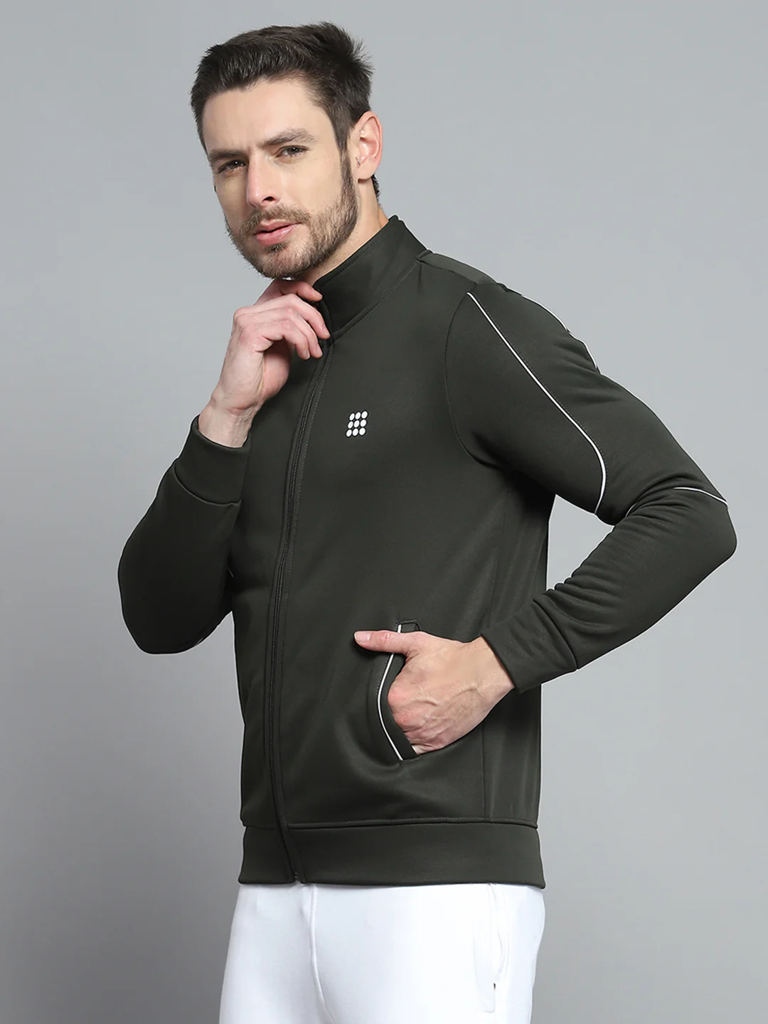Rock.it Men Olive Solid Mock Neck Full Sleeve Sweatshirt - Image 3