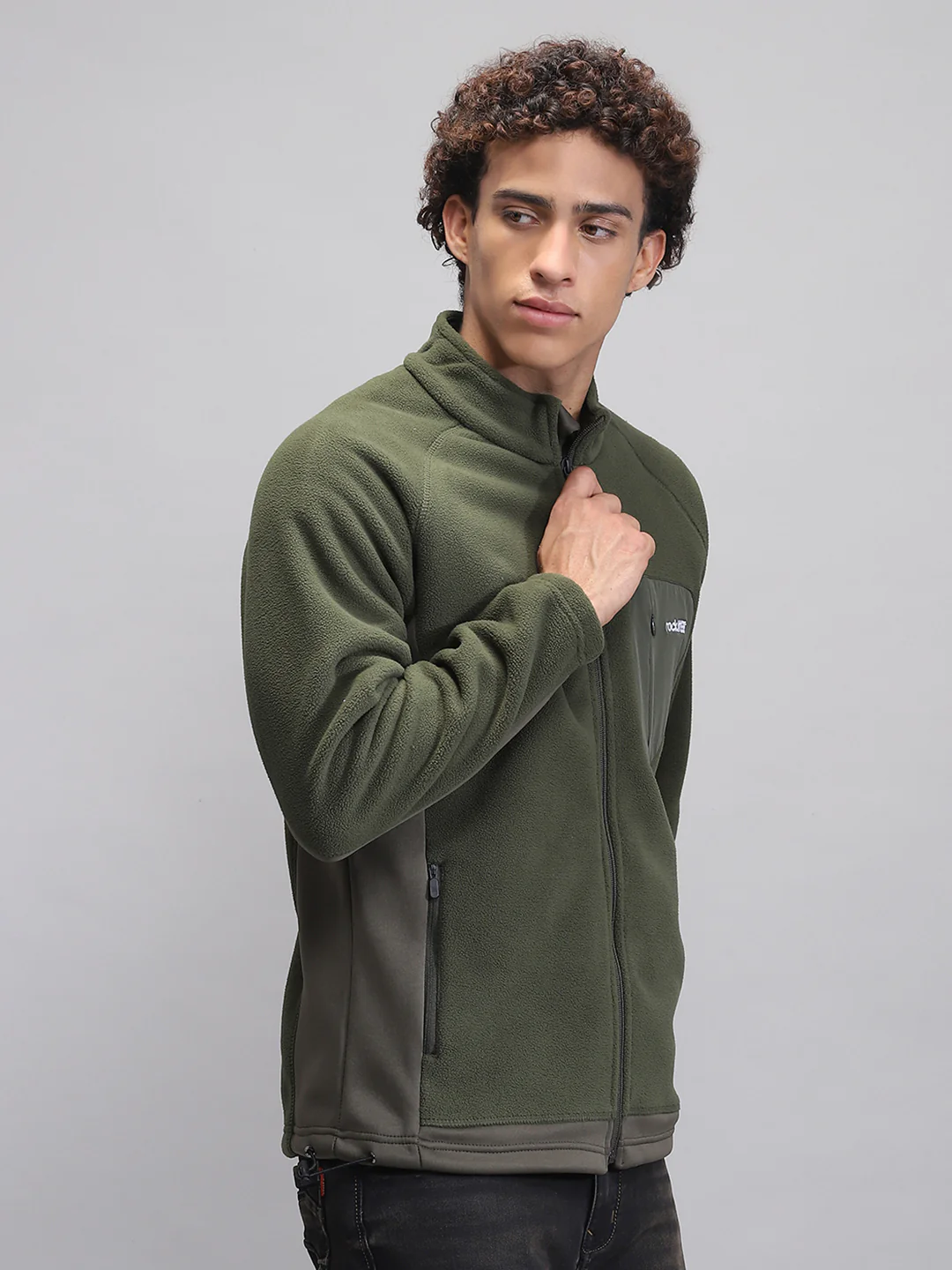 Rock.it Men Olive Solid Mock Neck Full Sleeve Sweatshirt - Image 4
