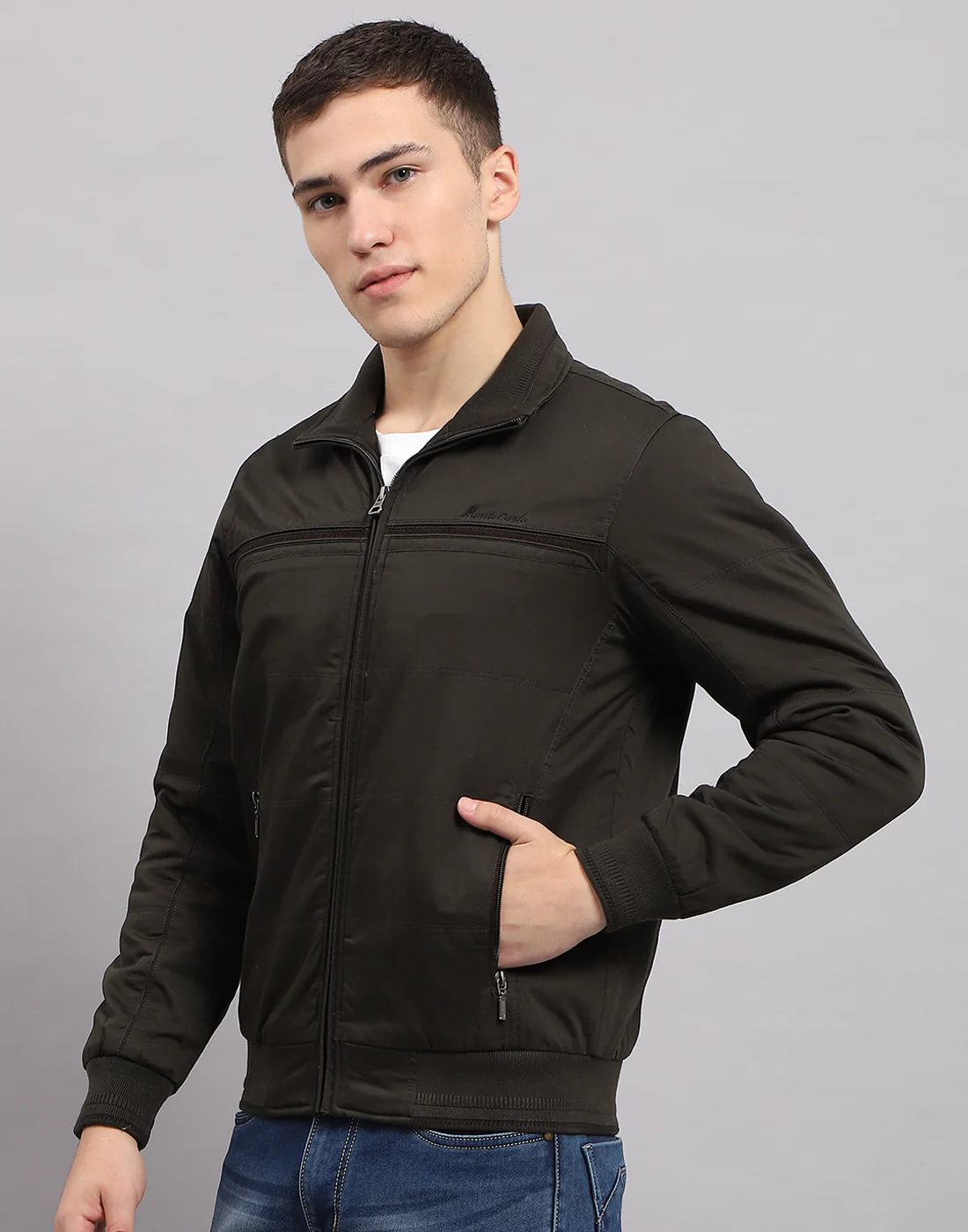 Men Olive Solid Collar Full Sleeve Jacket - Image 3