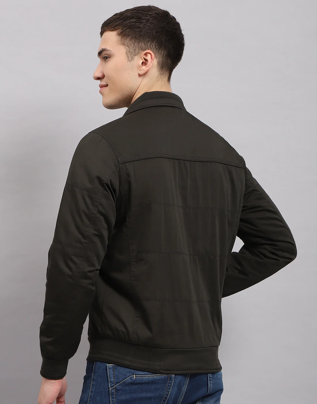 Men Olive Solid Collar Full Sleeve Jacket - Image 5