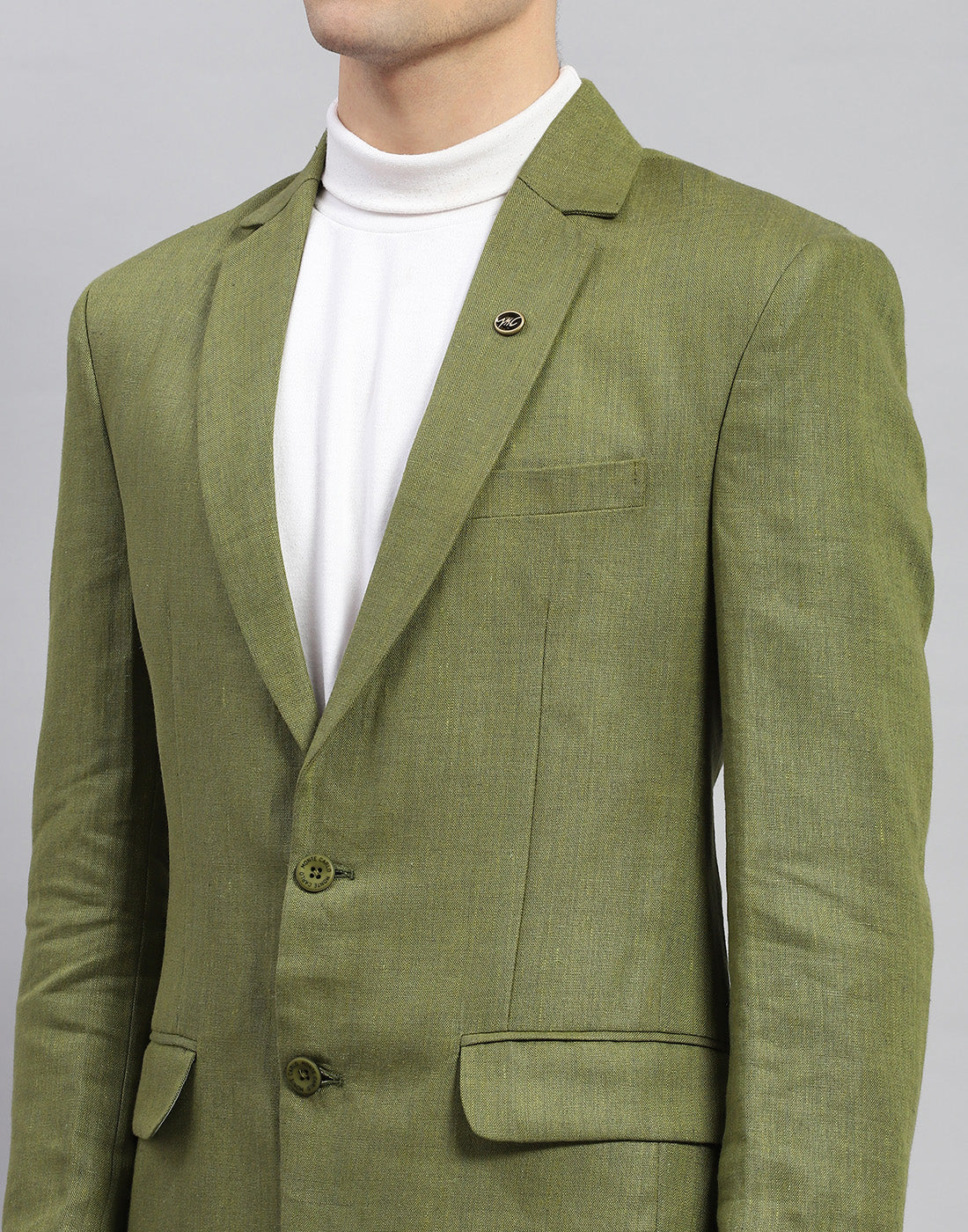 Men Olive Solid Notch Lapel Collar Full Sleeve Blazer - Image 6
