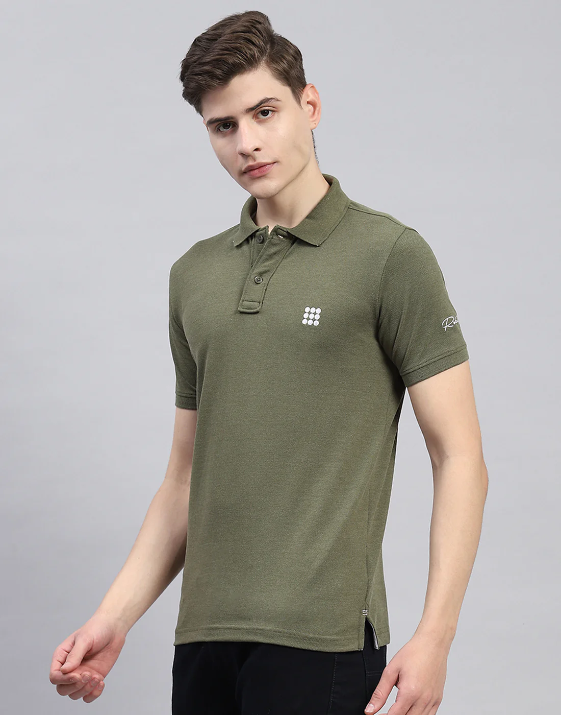 Rock.it Men Olive Solid Polo Collar Half Sleeve T-Shirt - Image 3