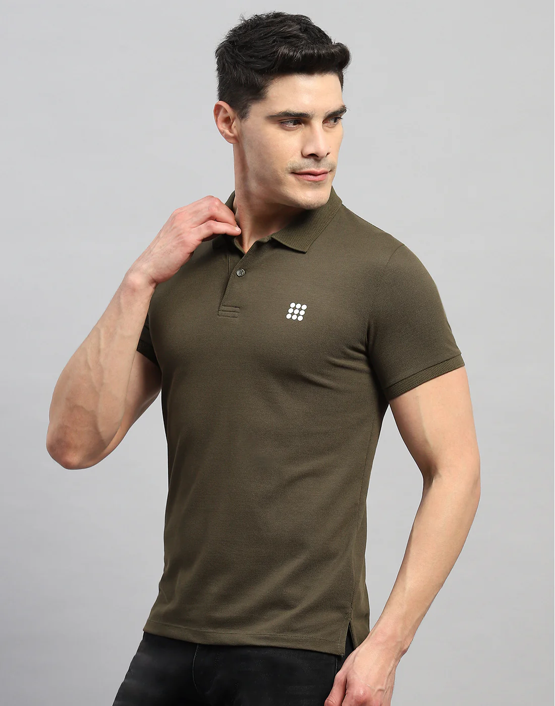 Rock.it Men Olive Solid Polo Collar Half Sleeve T-Shirt - Image 3
