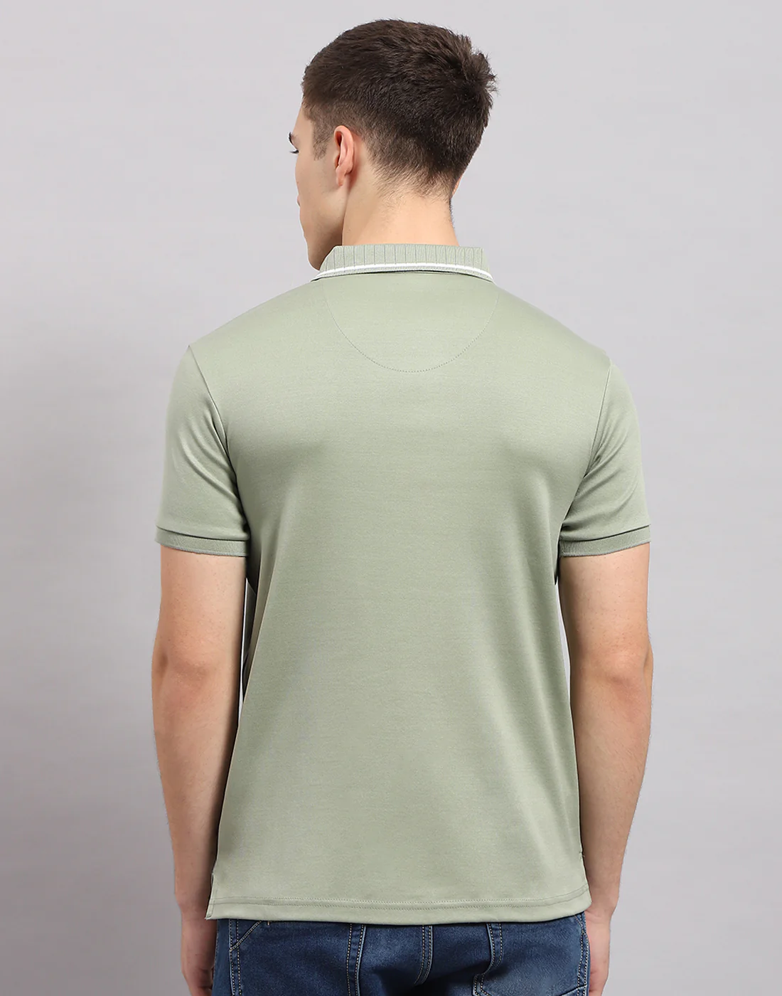 Men Olive Solid Polo Collar Half Sleeve T-Shirt - Image 5