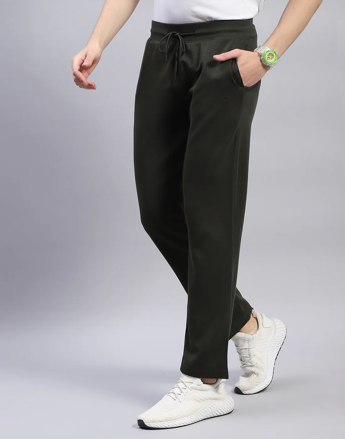 Men Olive Solid Regular Fit Lower - Image 3