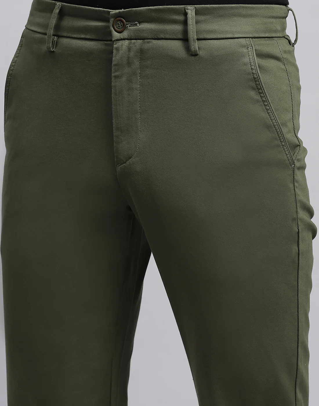 Men Olive Solid Regular Fit Trouser - Image 6
