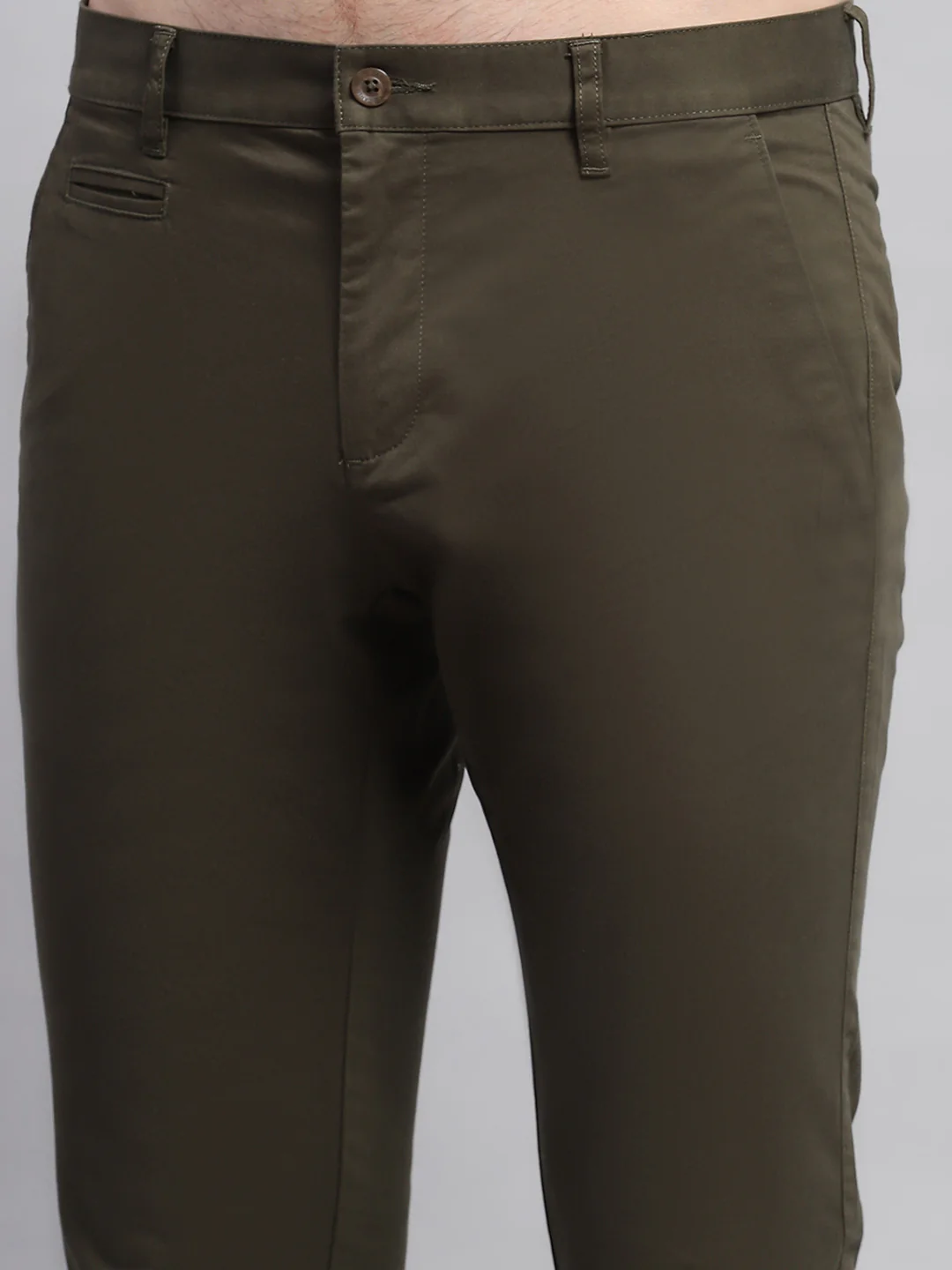 Men Olive Solid Regular Fit Trouser - Image 6